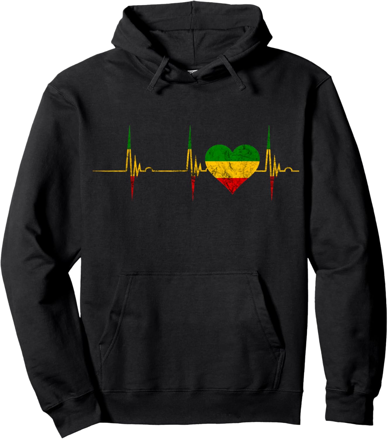 Rasta Reggae Heartbeat ECG Pulse Jamaica Rastafari Heart Hoodie - Hoodie | Black