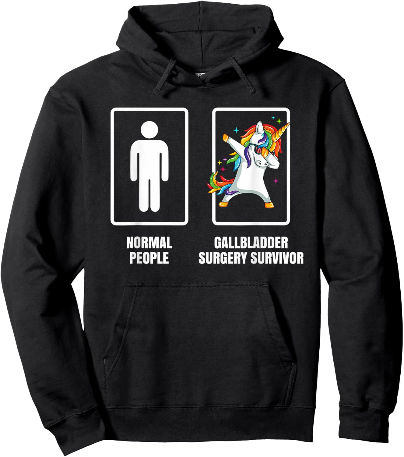 Gallbladder Surgery Funny Teez Co. Dabbing Unicorn Gallbladder Surgery Recovery Gift - Black, Small, Men's Modern Cartoon Hoodie - Hoodie | Black