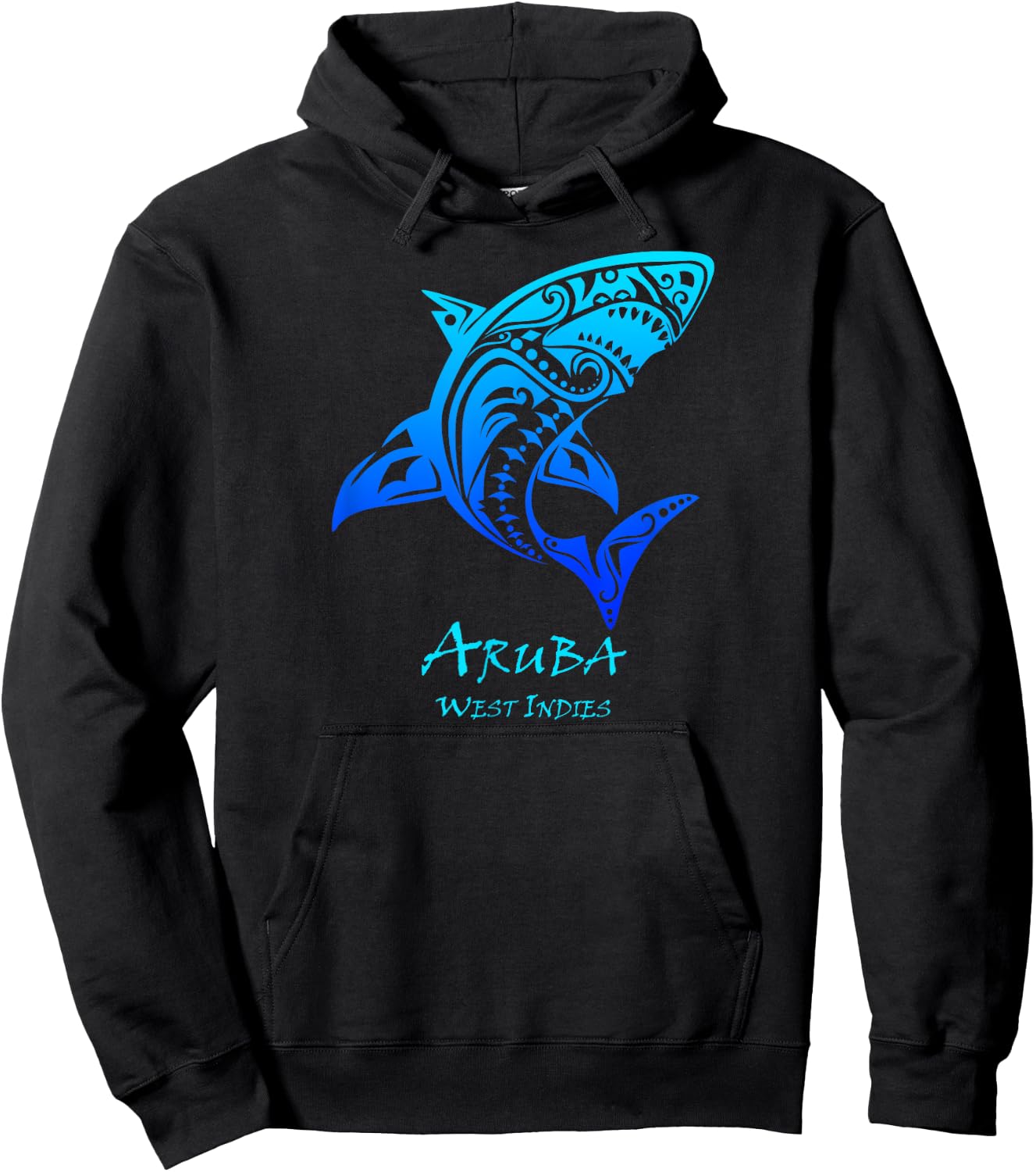 Aruba, West Indies Vintage Retro Tribal Shark Vacation Hoodie - Hoodie | Black