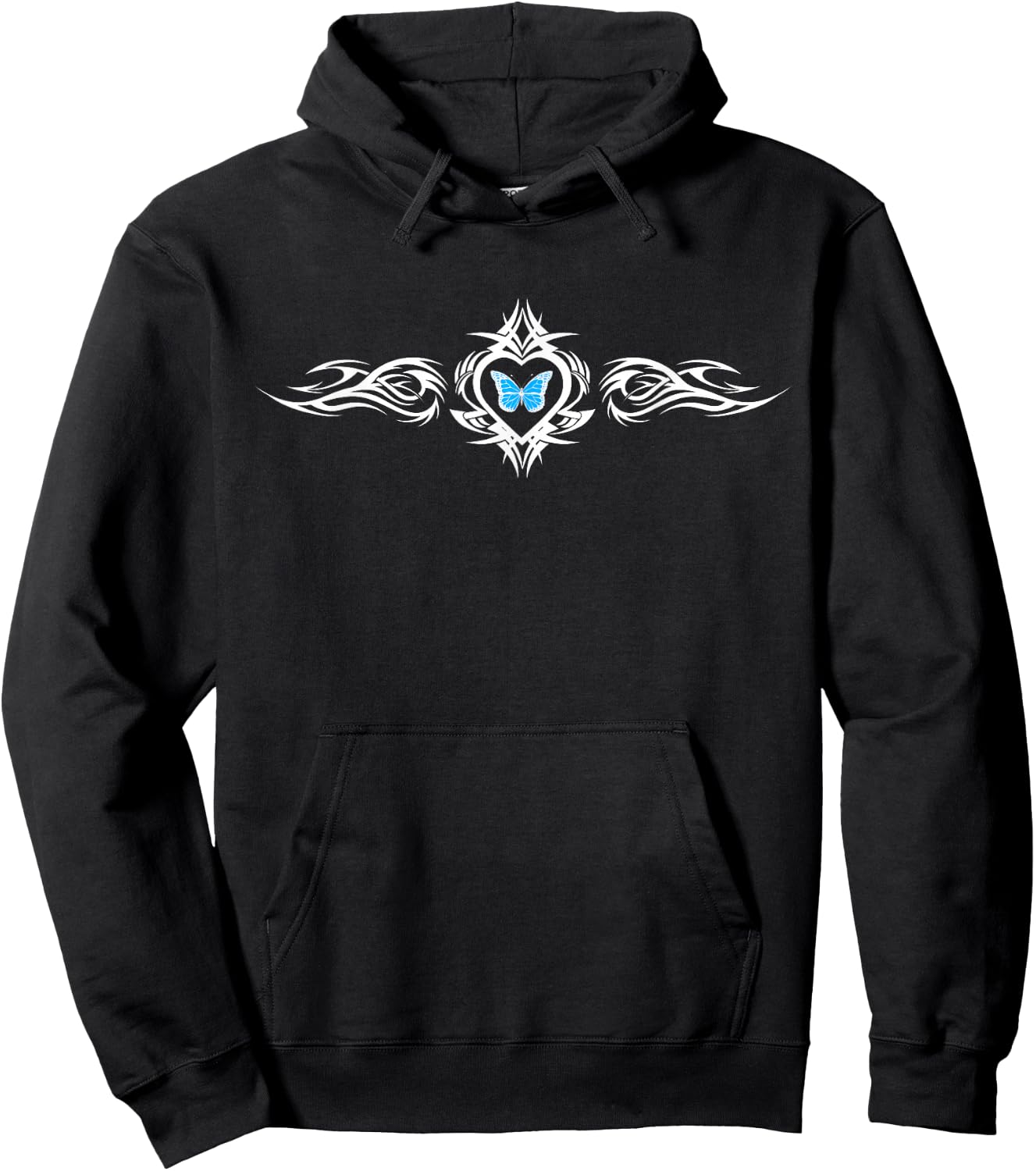 Butterfly Heart Tattoo Blue y2k Grunge Egirl Aesthetic Hoodie - Hoodie | Black