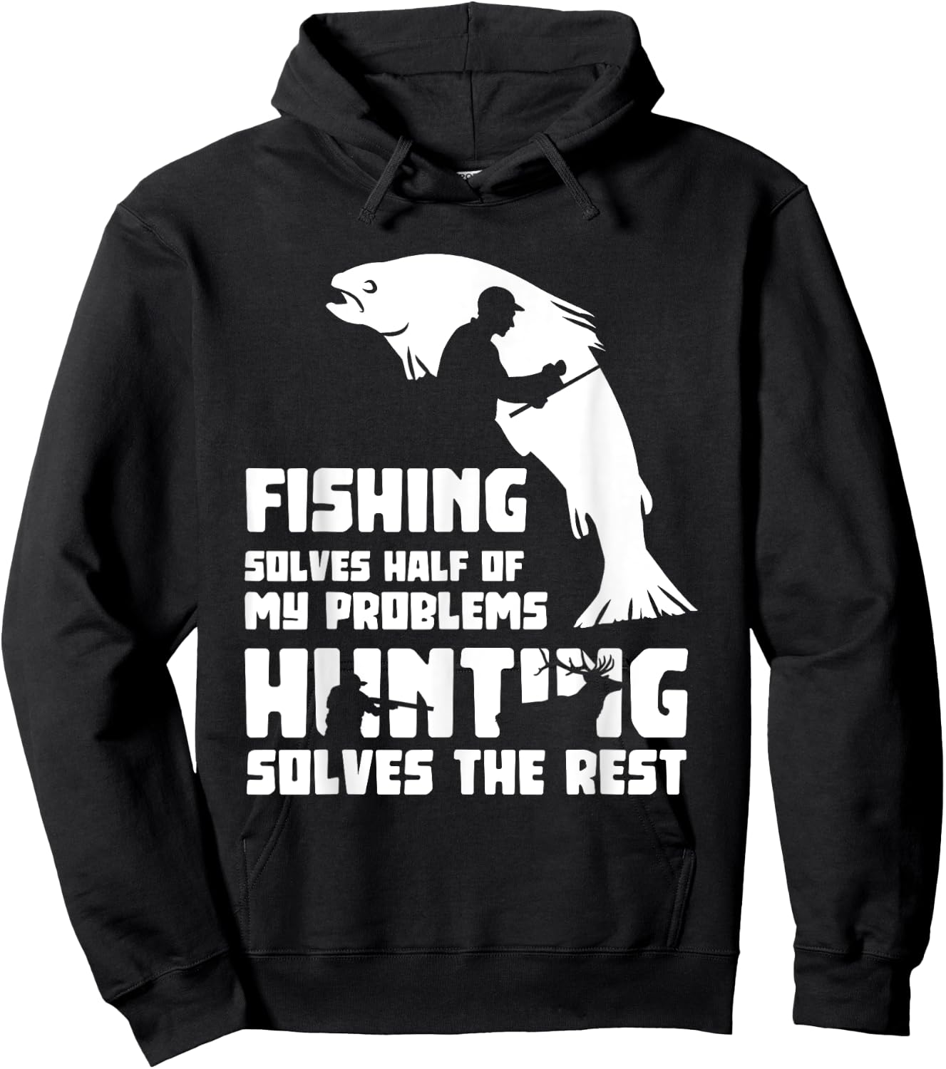 Funny Fishing & Hunting Fun Gifts Men's Black Modern Humorous Fishing Hunting Fisherman Hunter Fish Hunt Lovers Hoodie - Hoodie | Black