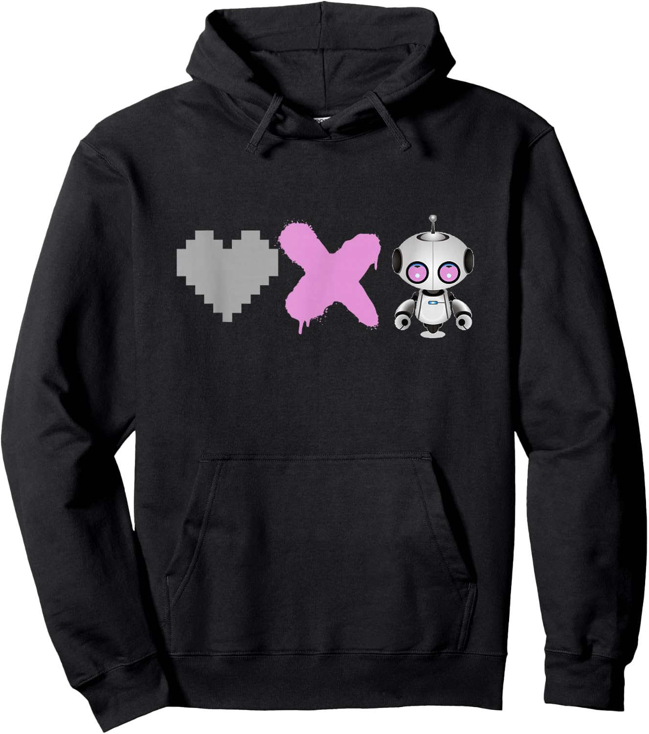 Love Death Robots - Pink Pixel Heart, X and Cute Robot Hoodie - Hoodie | Black