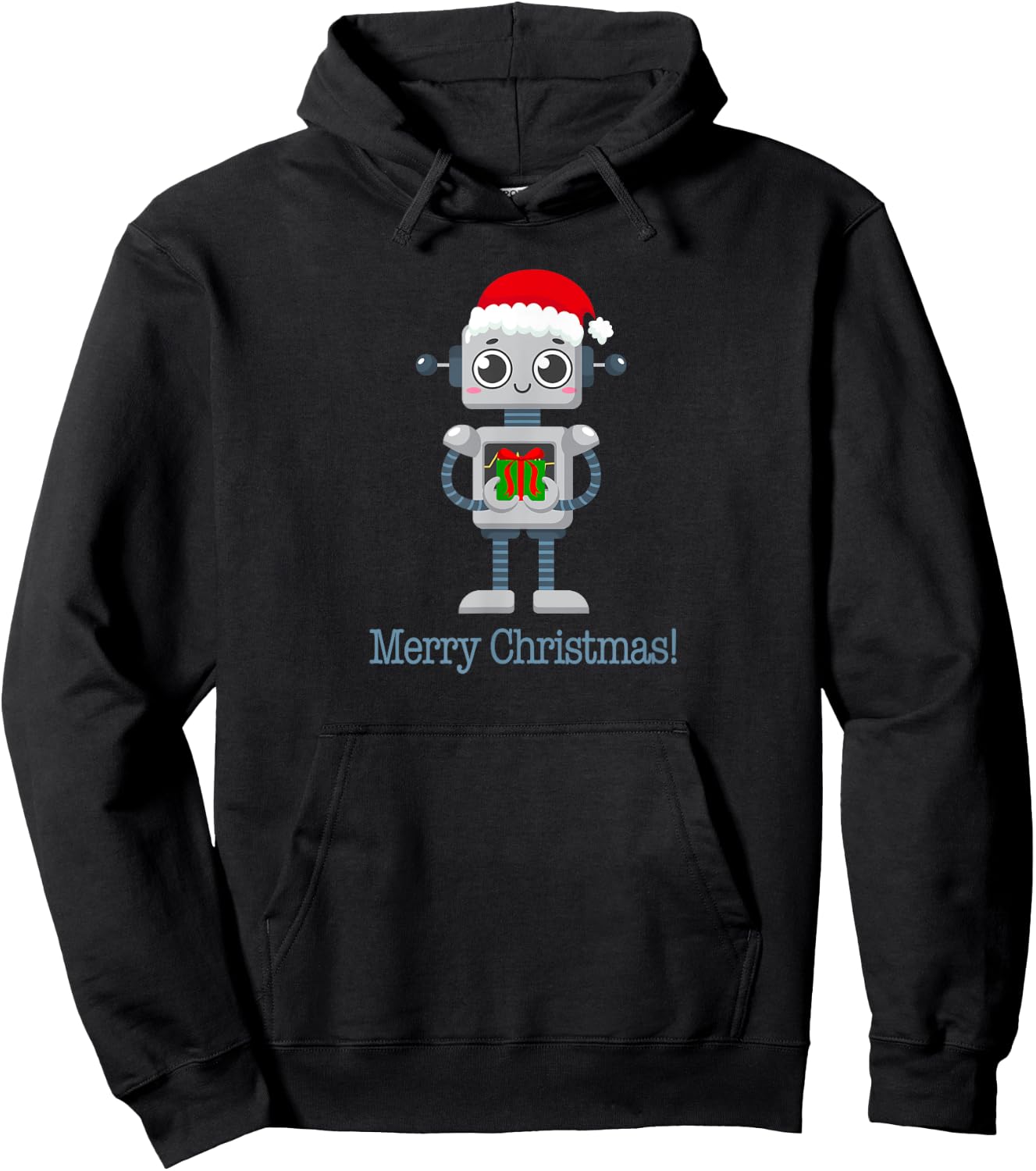 Retro Futurism Christmas Robot saying Merry Christmas Hoodie - Hoodie | Black