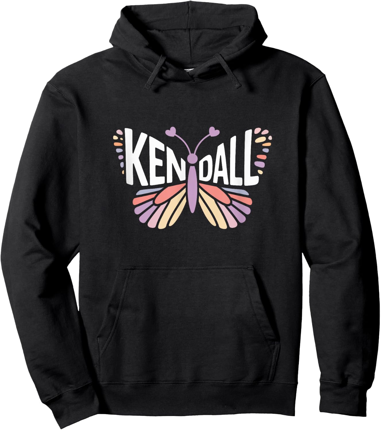 Kendall Butterfly - Personalized Cute Name Word Art Hoodie - Hoodie | Black