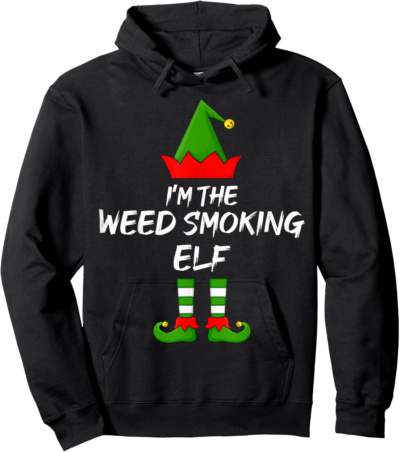 Weed Smoking Elf Funny Matching Family Elf Christmas Hoodie - Hoodie | Black