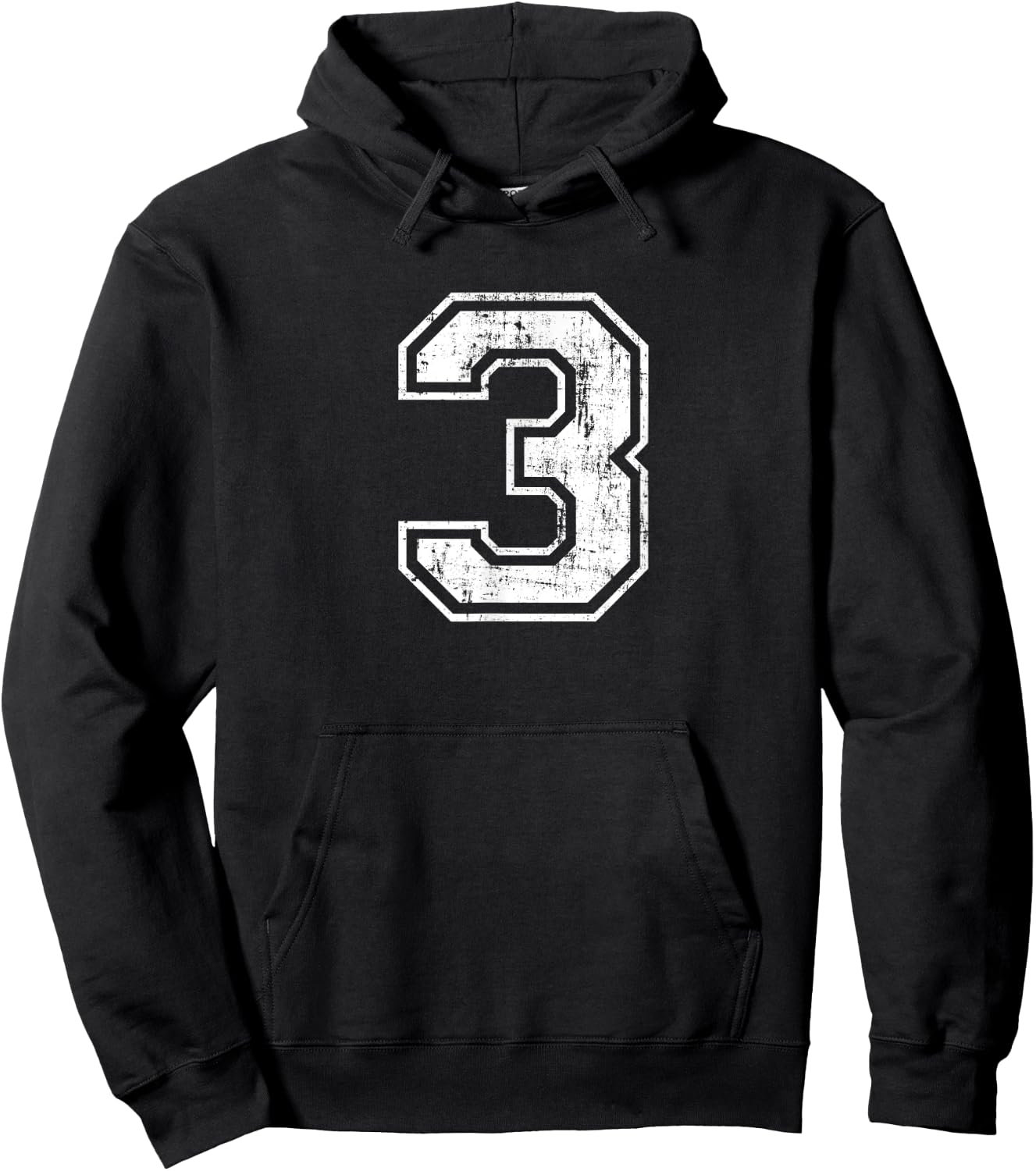 Number 3 Three Distressed Vintage Sports Training Practice Hoodie - Hoodie | Black