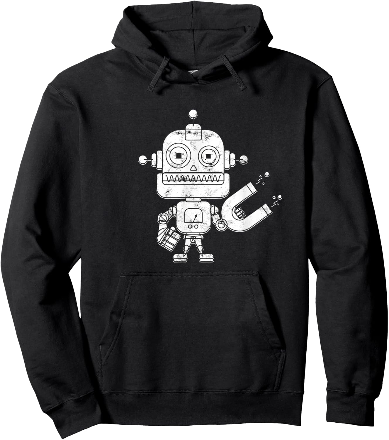 Distressed Retro Robot Dark - Artificial Intelligence Robot Hoodie - Hoodie | Black