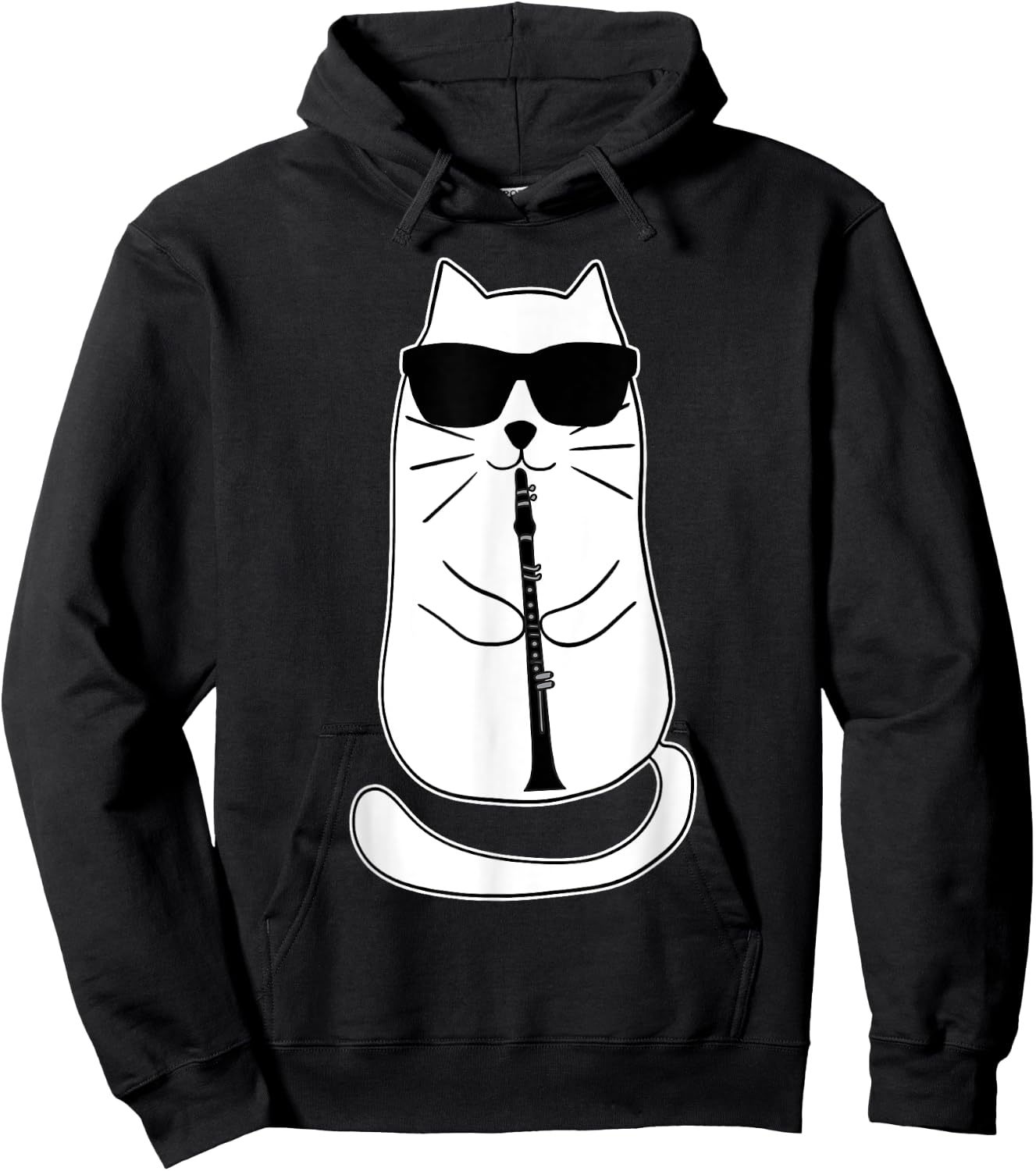 Funny Clarinet Cat With Sunglasses Musician Retro Vintage Men Women Hoodie - Hoodie | Black
