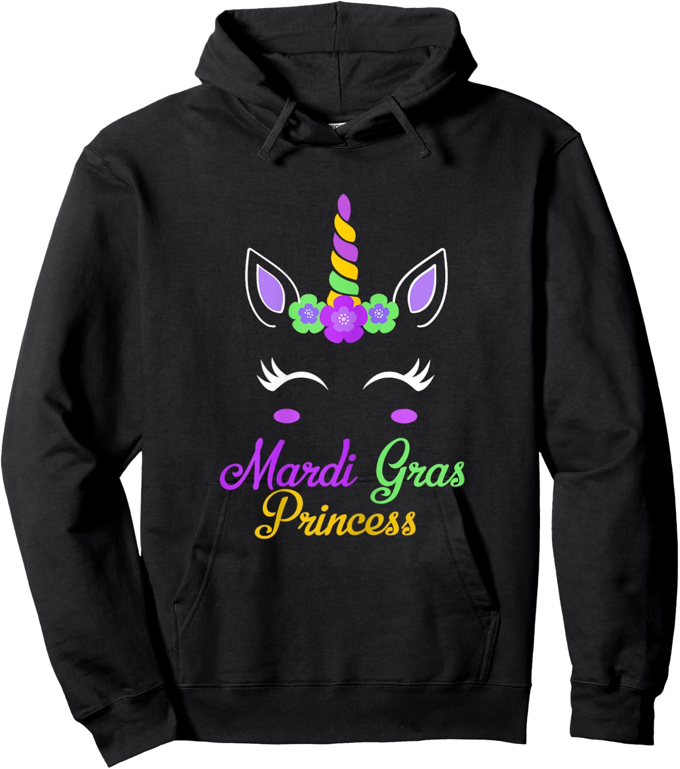 Little Miss Mardi Gras Princess Unicorn Girls Kids toddlers Hoodie - Hoodie | Black