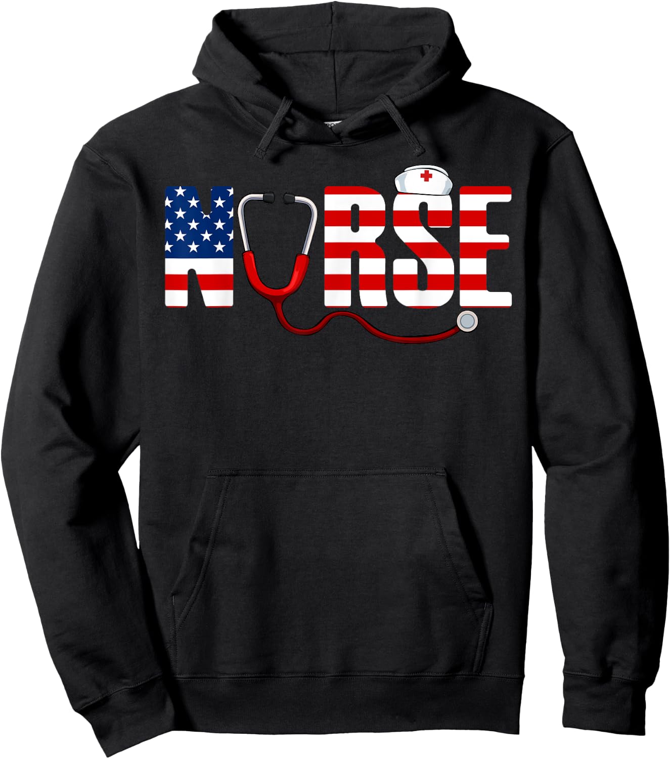 Nurse 4th Of July Cool Stethoscope Patriotic American Flag Kids Men Hoodie - Hoodie | Black