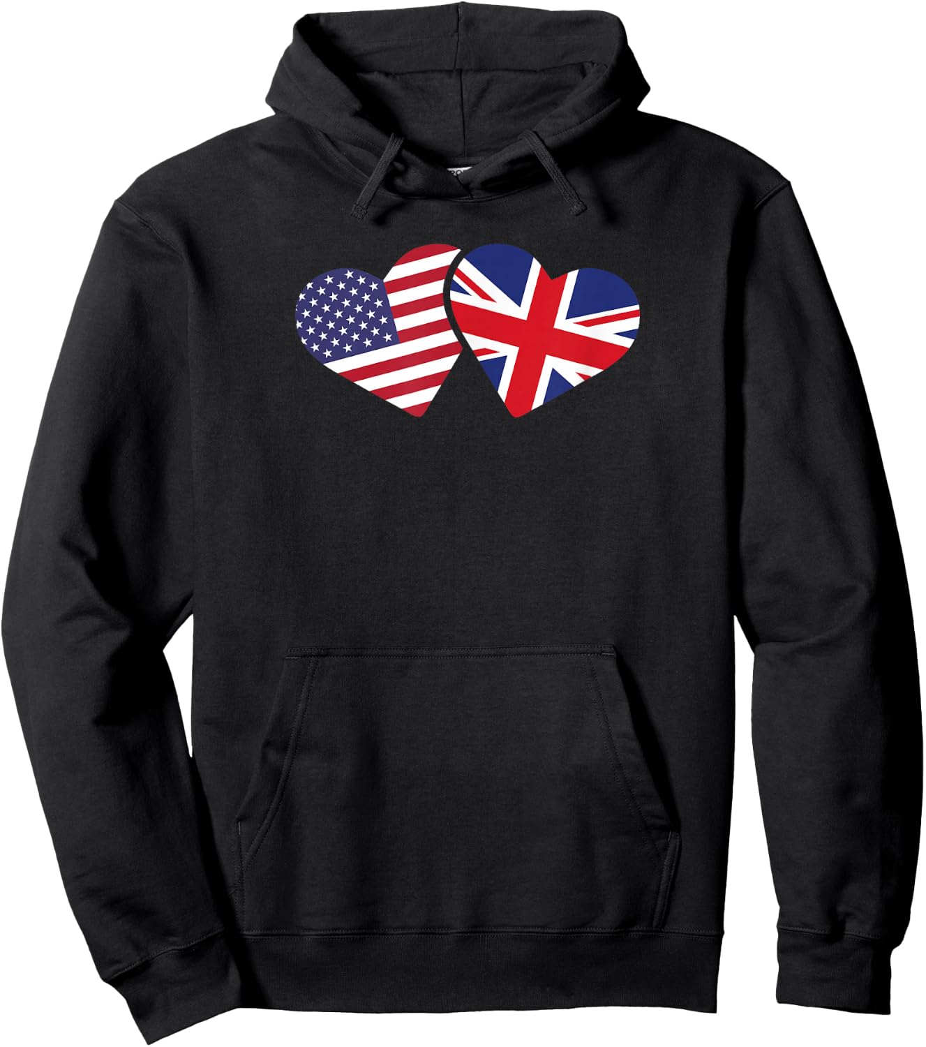 United Kingdom USA Flag T Shirt Heart British American Love Hoodie - Hoodie | Black