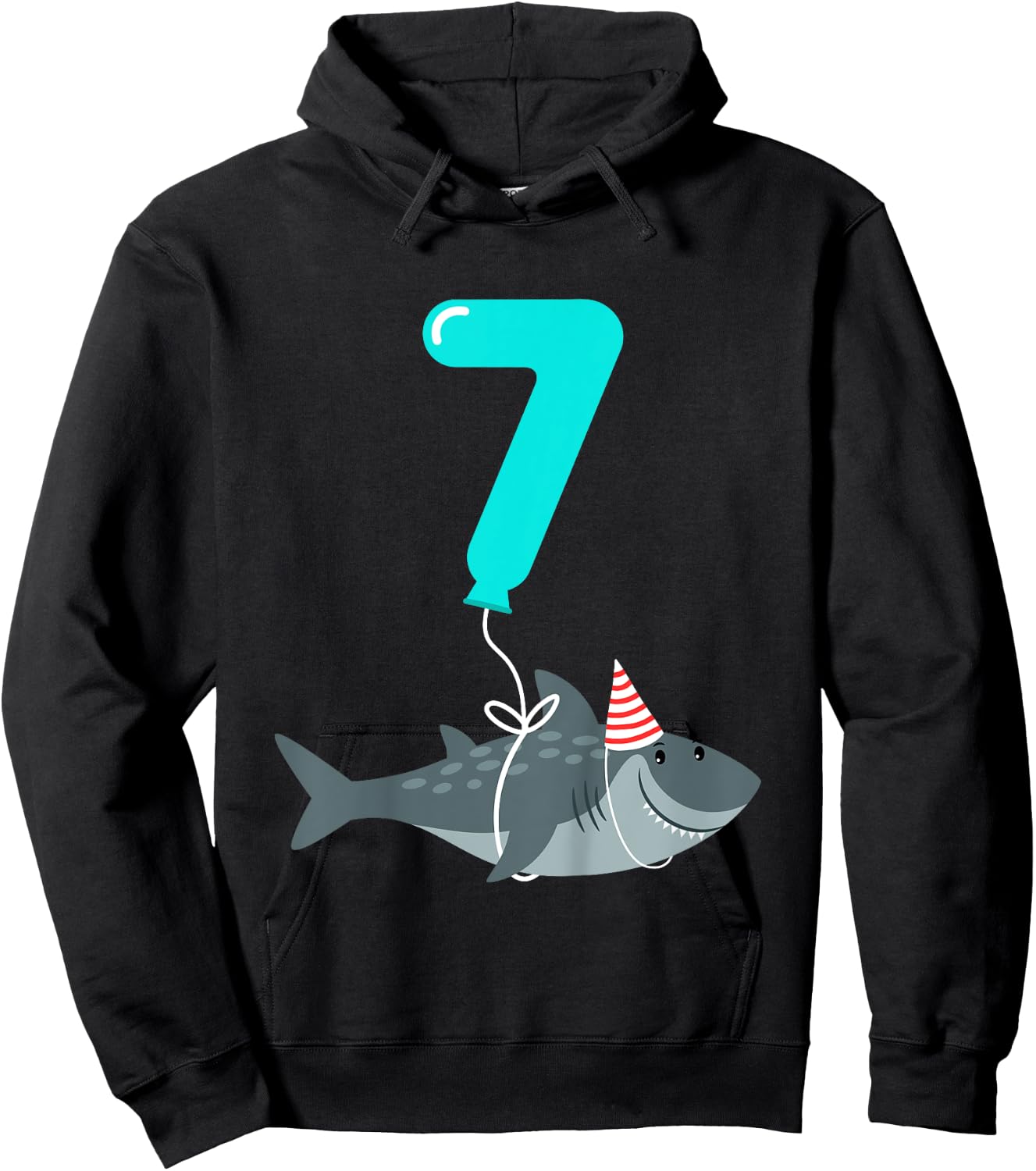 7th Birthday Shark Shirt | Cute 7 Year Old Shark Gift Shirt Hoodie - Hoodie | Black