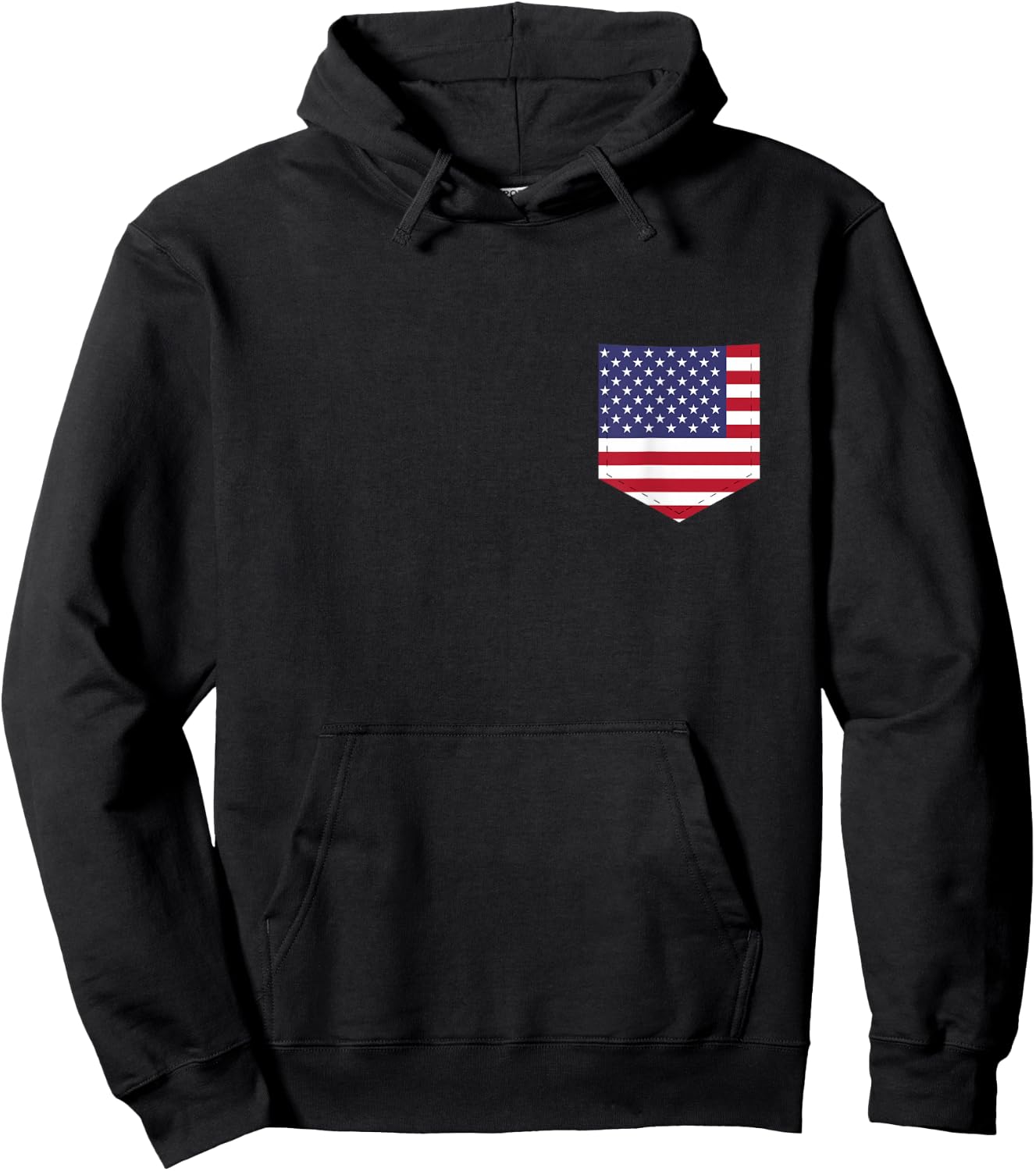 United States Flag with Printed American Flag Pocket Hoodie - Hoodie | Black