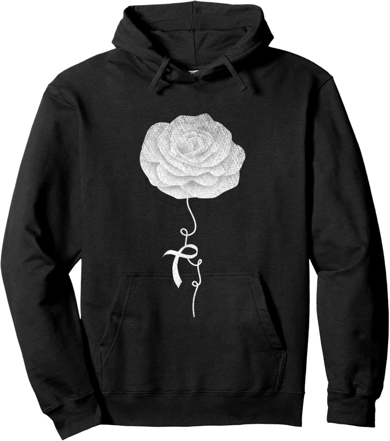 Flowers White Ribbon Women Lung Cancer Awareness Hoodie - Hoodie | Black