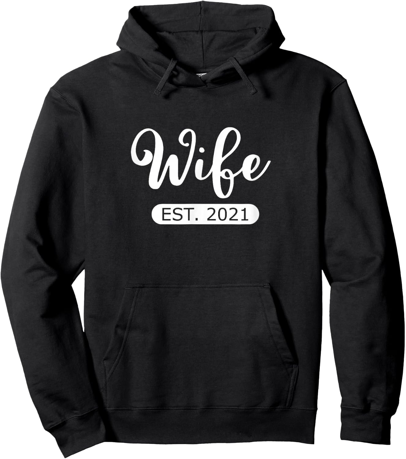 Wife Est. 2021 Matching Couple Married Bride and Groom Hoodie - Hoodie | Black