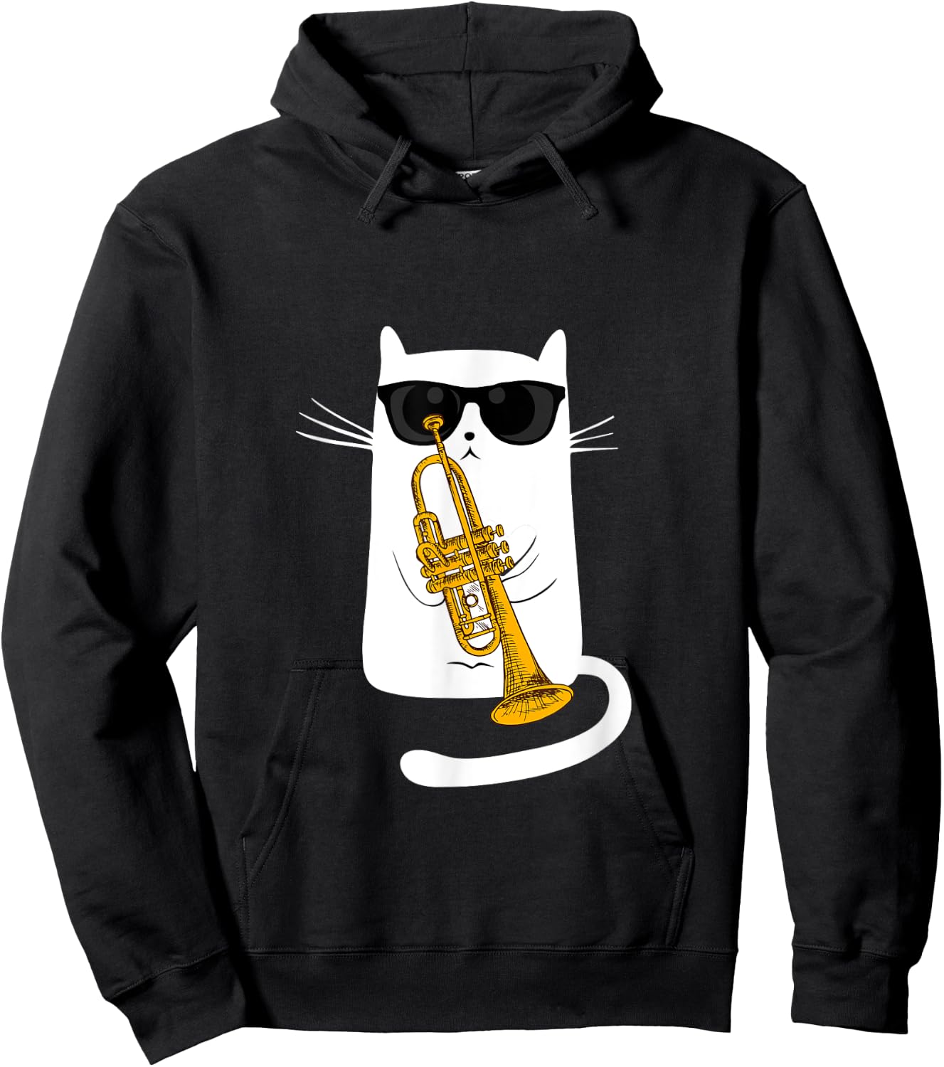 Kitty Bebop Jazz Cat Playing Trumpet - Hippy Hipster Kitty Hoodie - Hoodie | Black