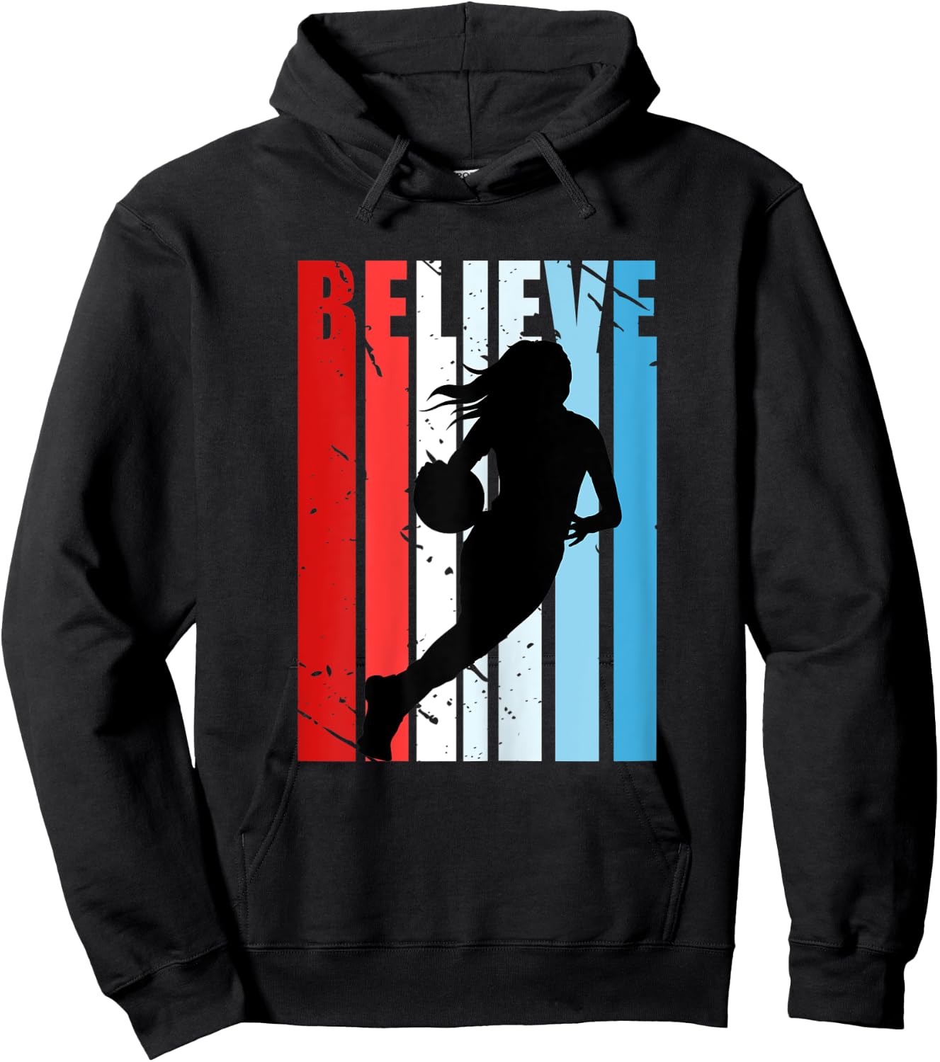 Retro Basketball Girls Woman Motivational Red White Blue USA Hoodie - Hoodie | Black