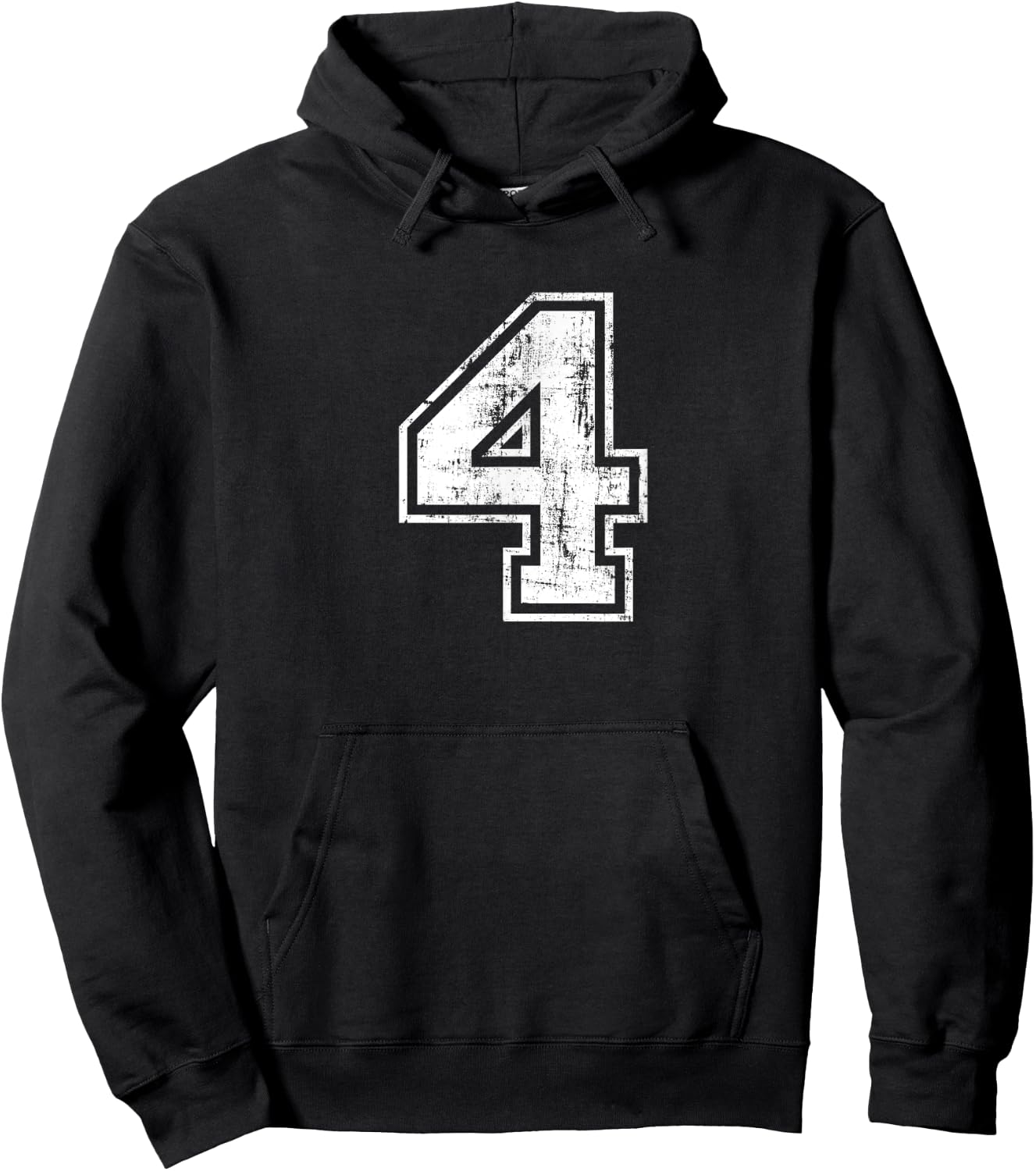 Sport Training Practice Varsity Distressed Numbers Number 4 Four -Adults Black Cotton 100% Small Short Sleeve Hoodie - Hoodie | Black