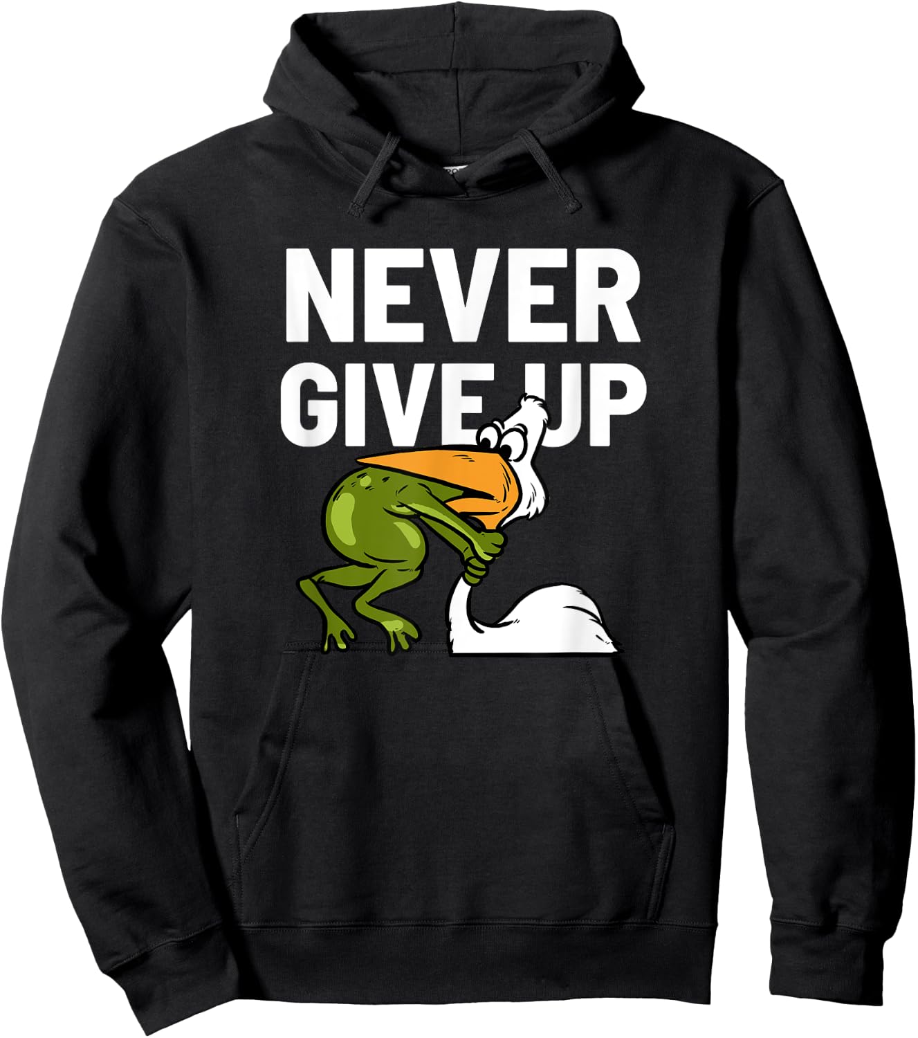 Starker Frosch Never Give Up Frog Bird Choking Funny Motivation Hoodie - Hoodie | Black