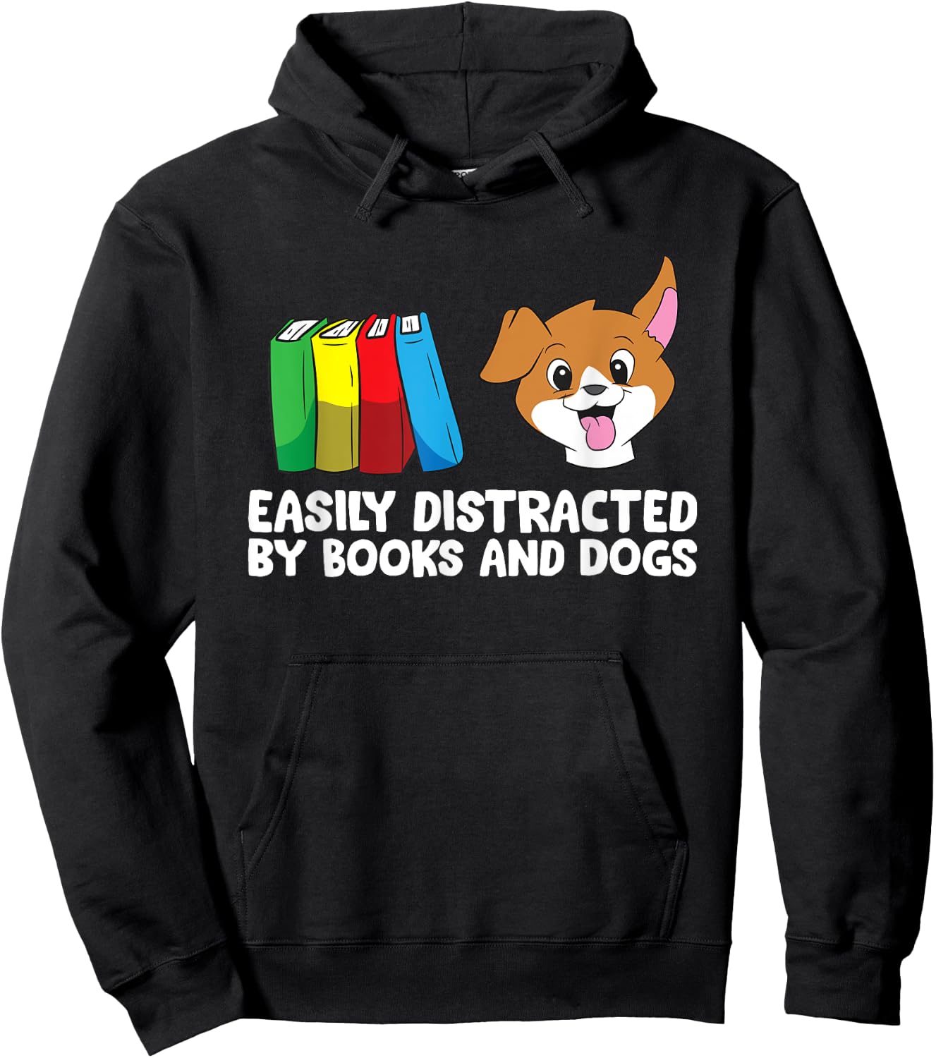 Easily Distracted By Books And Dogs Hoodie - Hoodie | Black