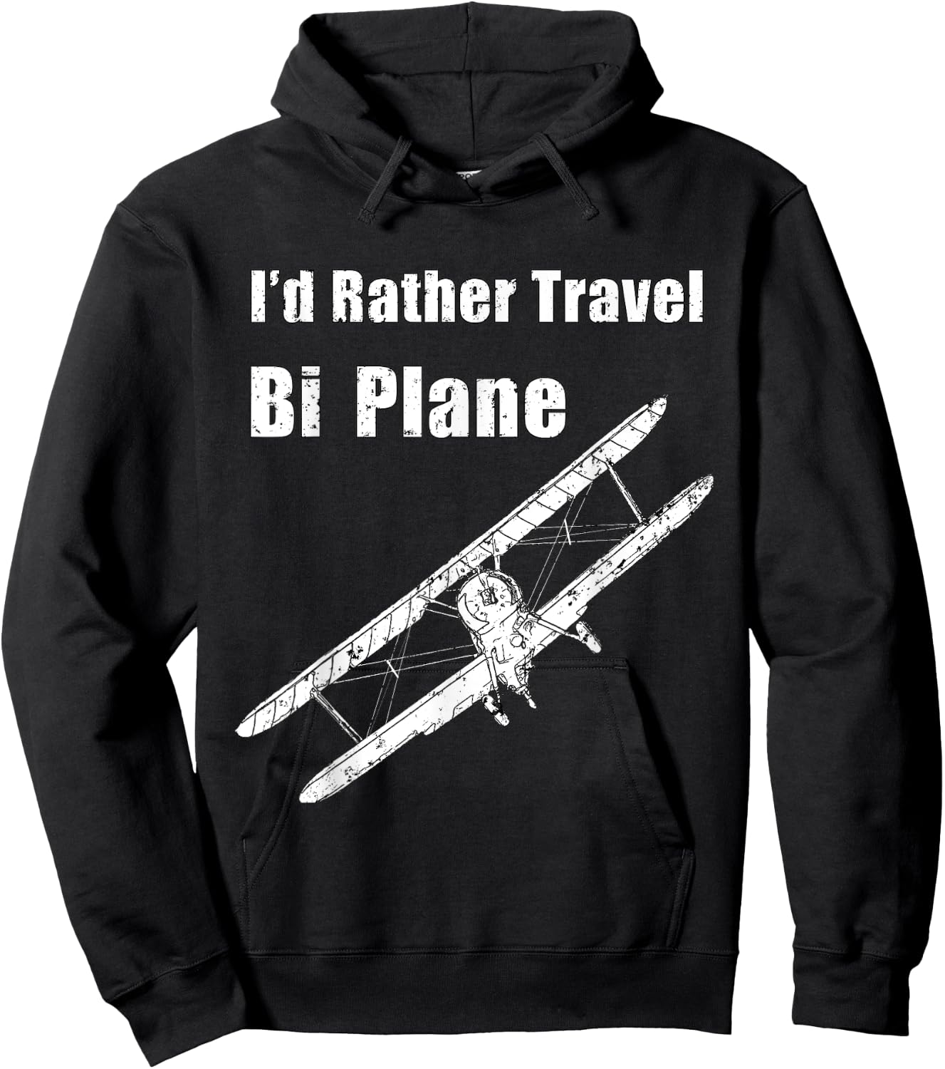 I'd Rather Travel BiPlane, Funny Pilot Vintage Airplane Hoodie - Hoodie | Black