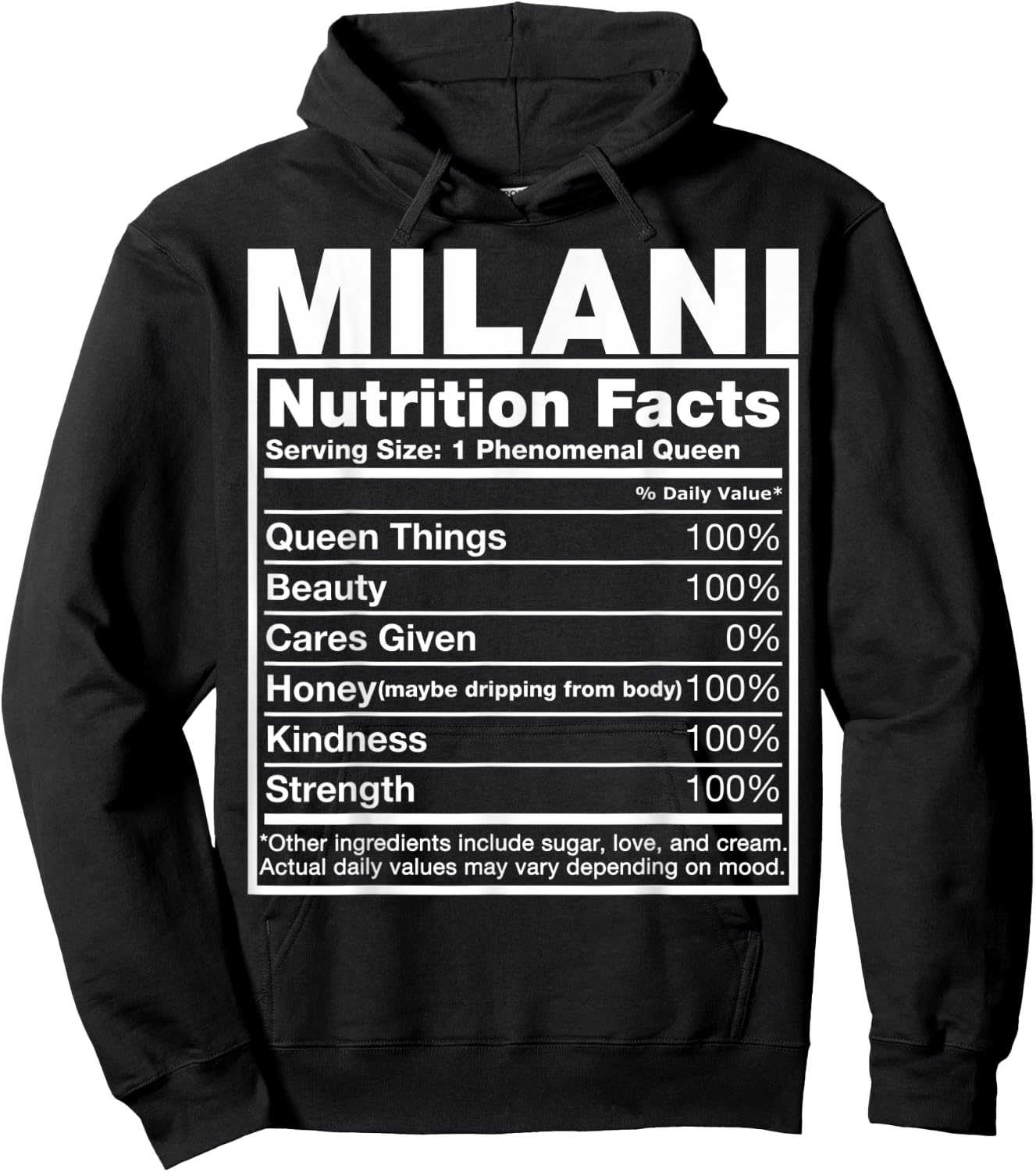 Milani Nutrition Facts Milani Name Birthday Shirt Hoodie - Hoodie | Black