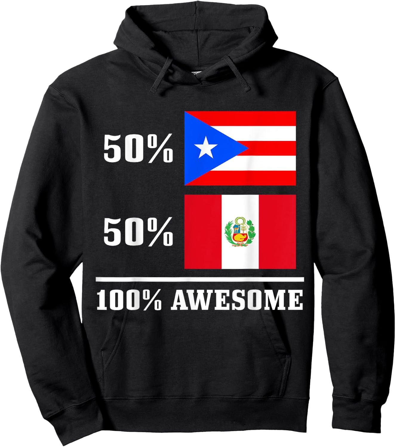 50% Puerto Rico 50% Peru Puerto Rican Peruvian Flag Pride Hoodie - Hoodie | Black