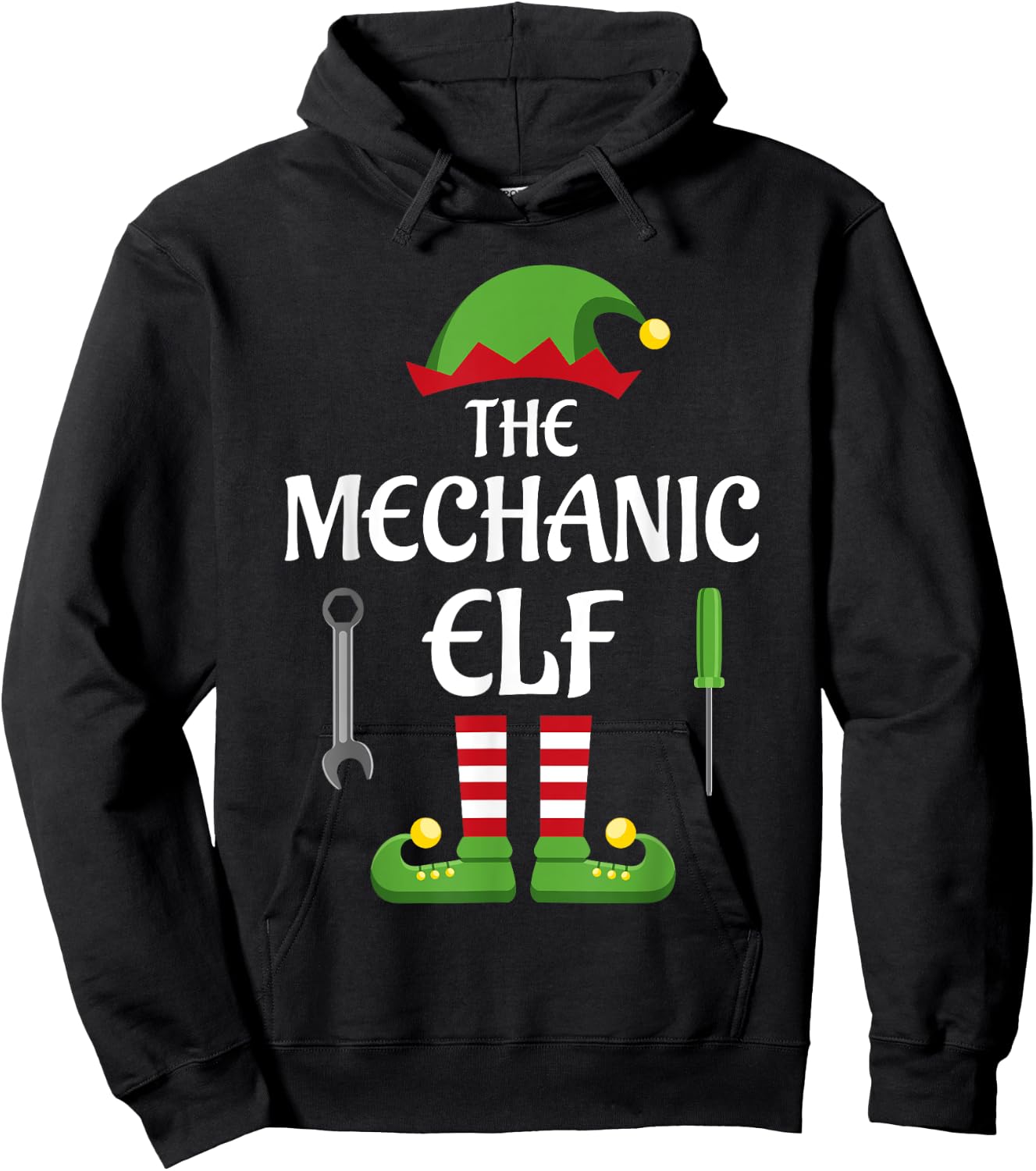 Mechanic Elf Family Matching Group Christmas Hoodie - Hoodie | Black