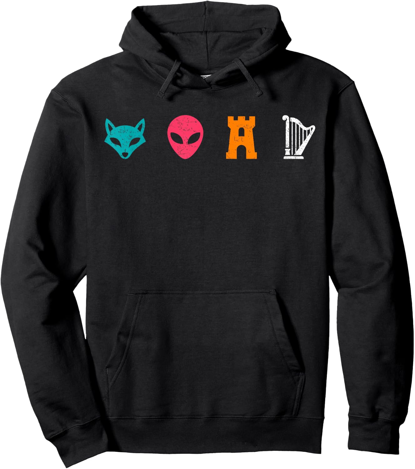 Retro Vintage Fox Alien Castle Harp Hoodie - Hoodie | Black