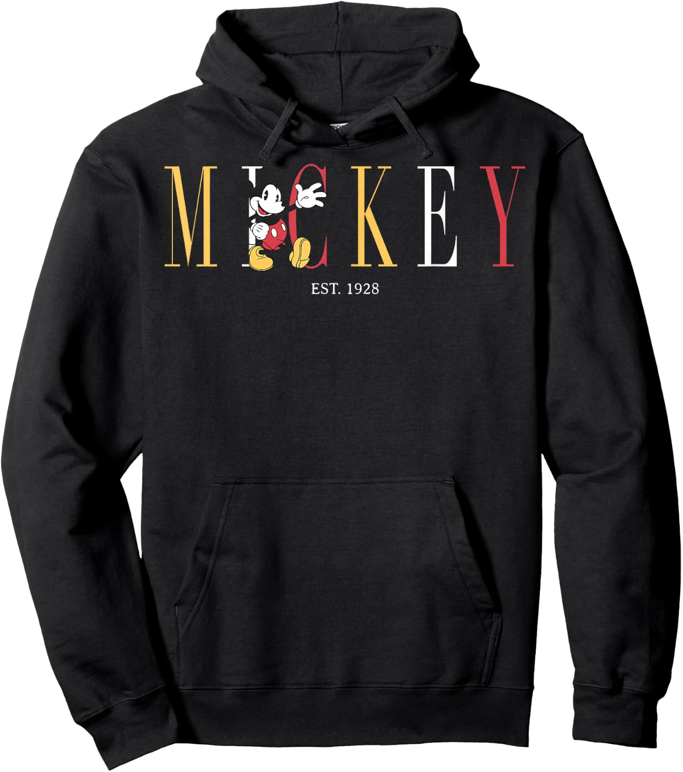 Disney Classic Disney Mickey And Friends Mickey Mouse Est 1928 Simple Text T Shirt, Blue, Small US Hoodie - Hoodie | Black