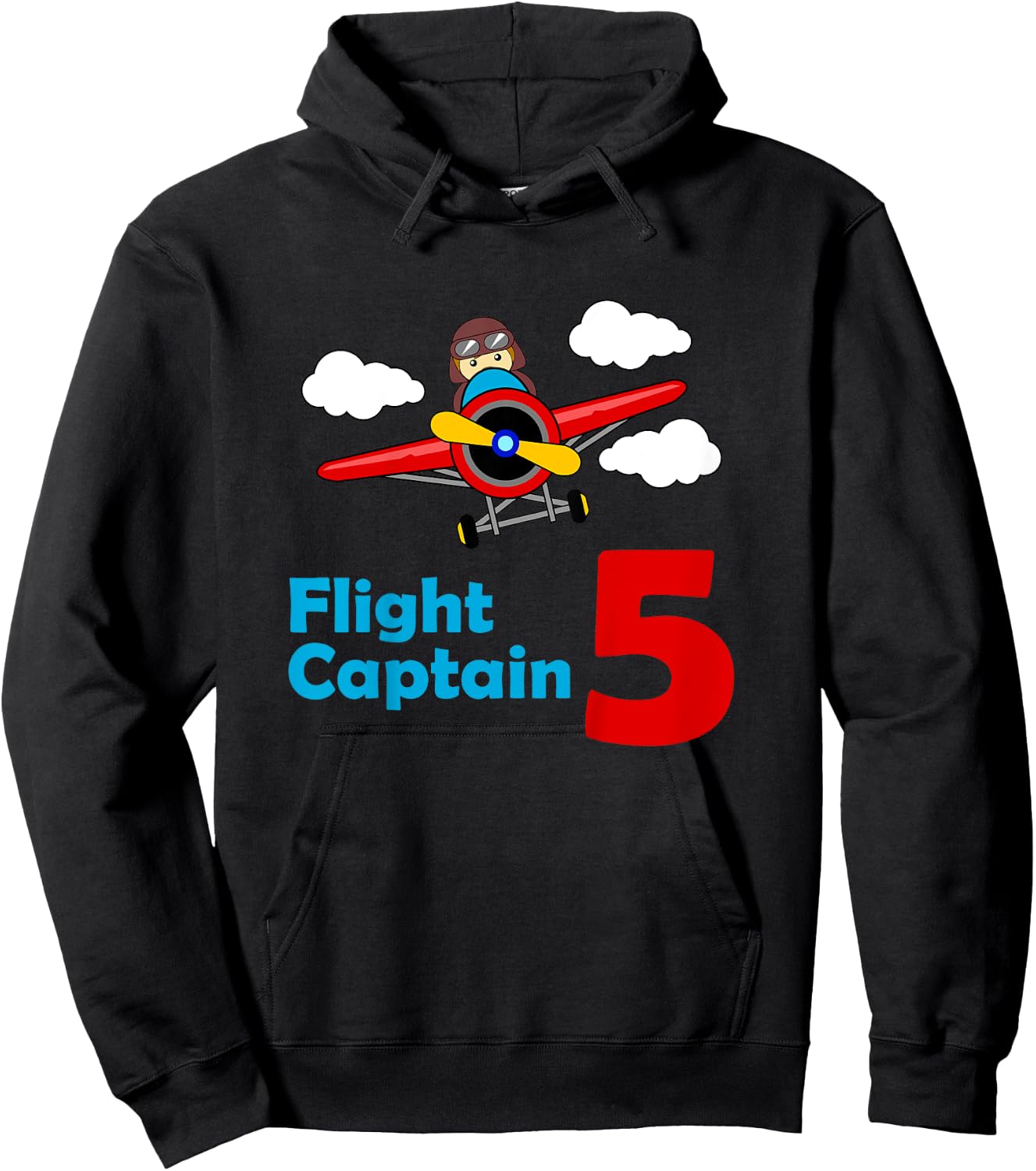 Kids Airplane Birthday 5 year old | Flight Captain Fifth Hoodie - Hoodie | Black