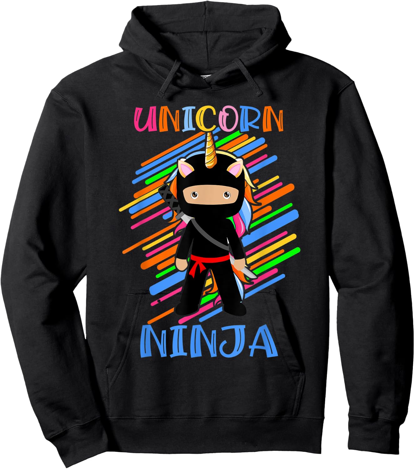 Cute Unicorn Ninja Rainbow Fighter Lover Boys Girls Kids Hoodie - Hoodie | Black