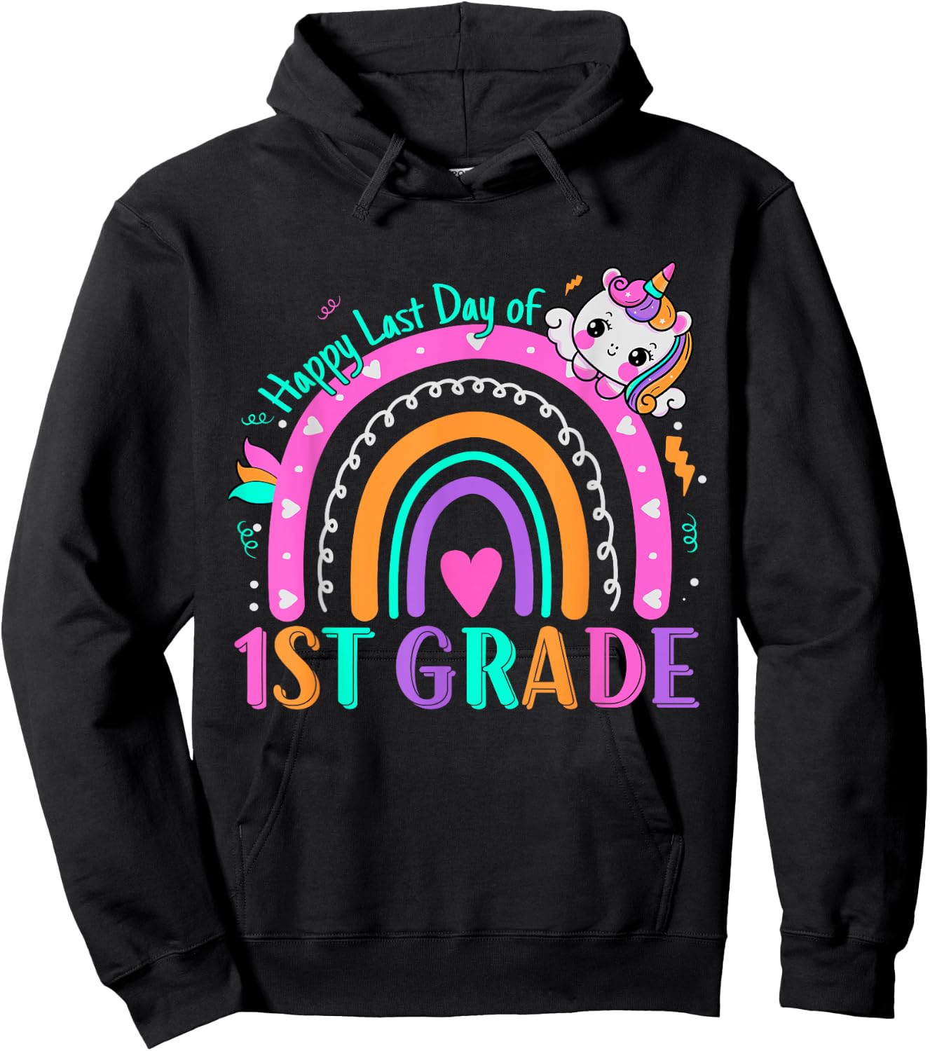 1st Grade Happy Last Day Of School Teacher Students Unicorn Hoodie - Hoodie | Black