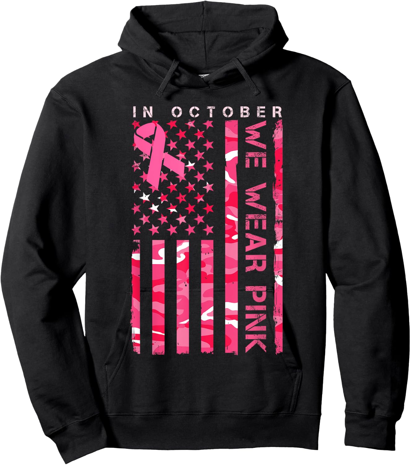 In October We Wear Pink Camo Breast Cancer Awareness Month Hoodie - Hoodie | Black