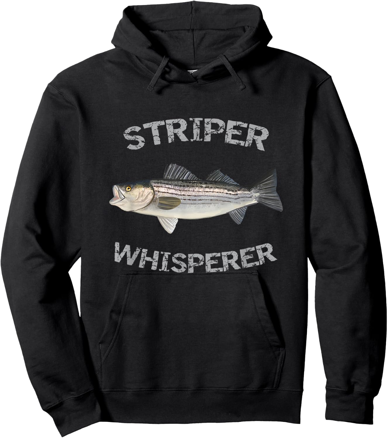 Reel Striper Fishing Shirts Striper Whisperer Striped Bass Black -Adults Classic Fit Short Sleeve Cotton, Polyester Fishing Small Hoodie - Hoodie | Black