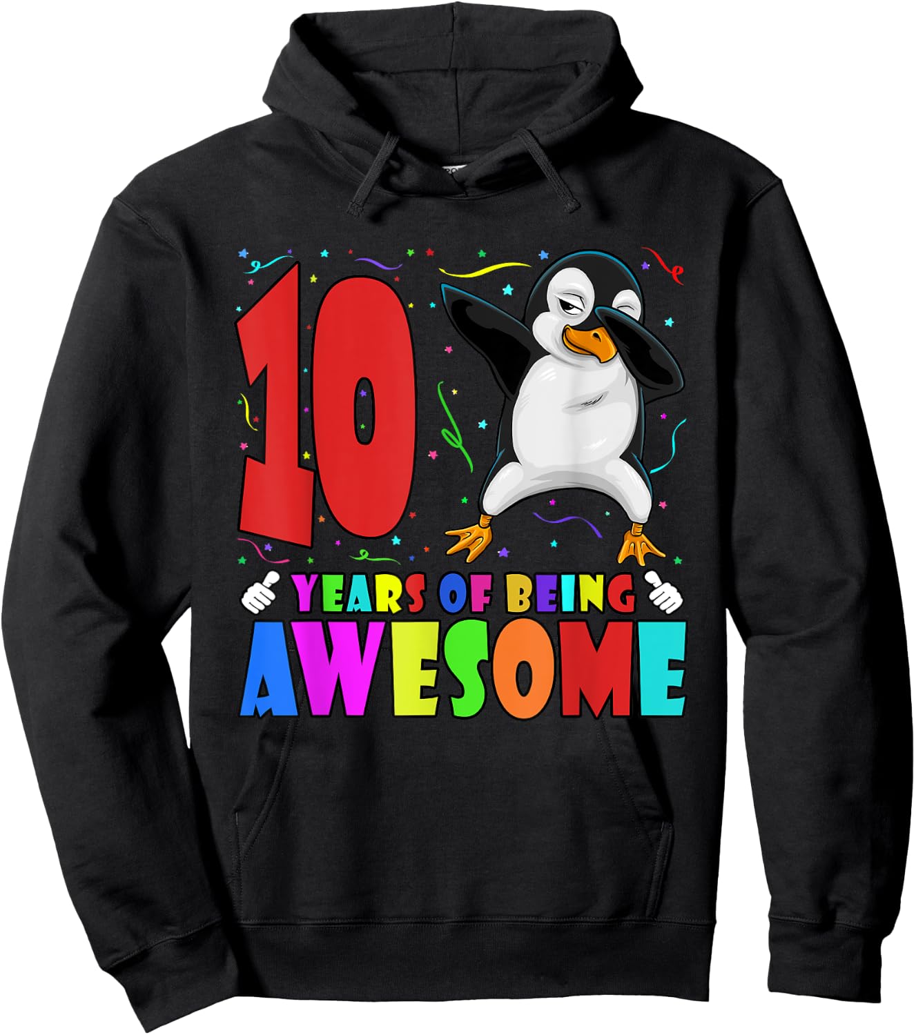 10th Birthday Party Dabbing Penguin 10 Years Old Girls Boys Hoodie - Hoodie | Black