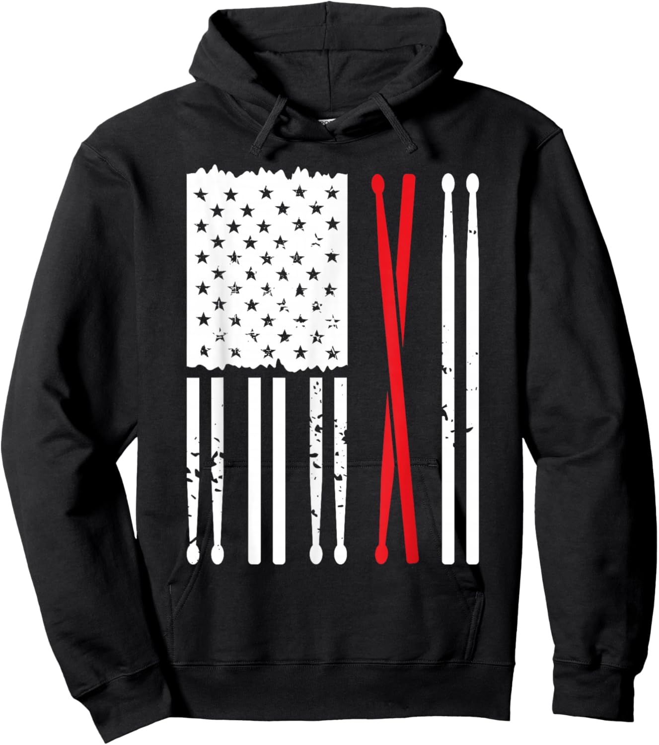 Vintage Drum Sticks American Flag Funny Drummer Gift Hoodie - Hoodie | Black