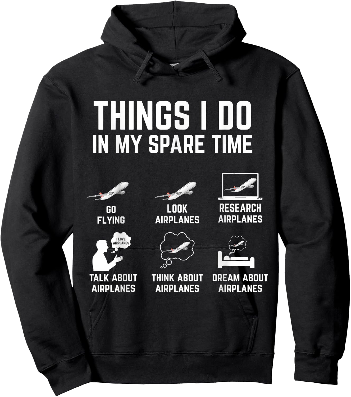 Things I Do in My Spare Time Funny Airplane Hoodie - Hoodie | Black