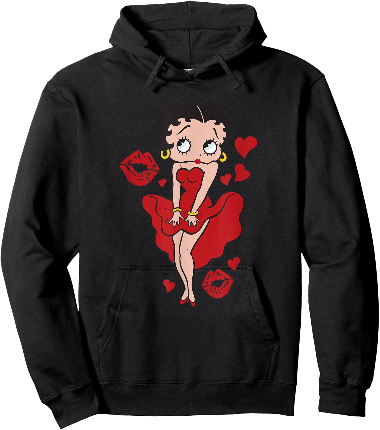 Betty Boop Red Dress Red Lips Small Hoodie - Hoodie | Black