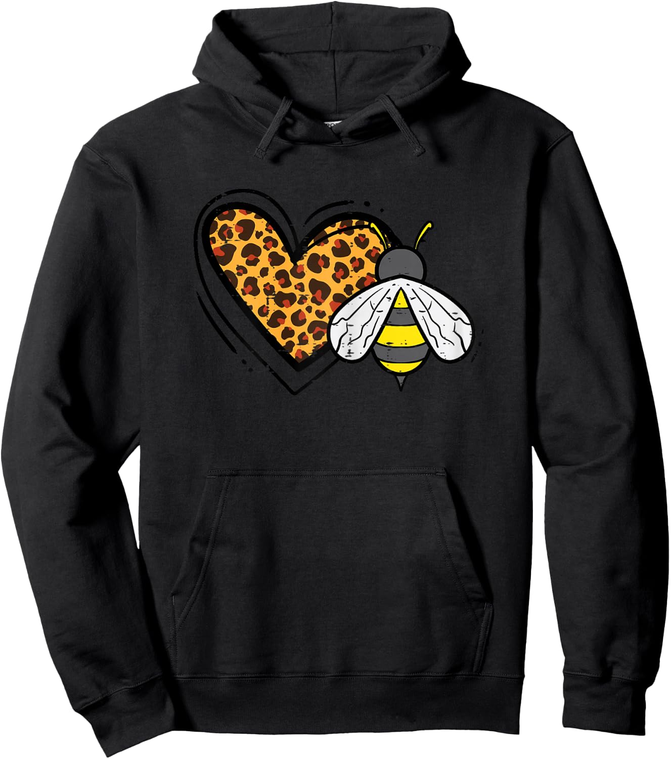 Leopard Print Heart Bee Cute Love Bumblebee Men Women Kids Hoodie - Hoodie | Black
