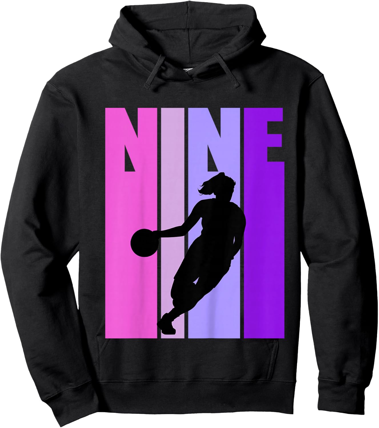 Kids Basketball 9th Birthday Kids Girls Retro 9 Nine Ninth Hoodie - Hoodie | Black