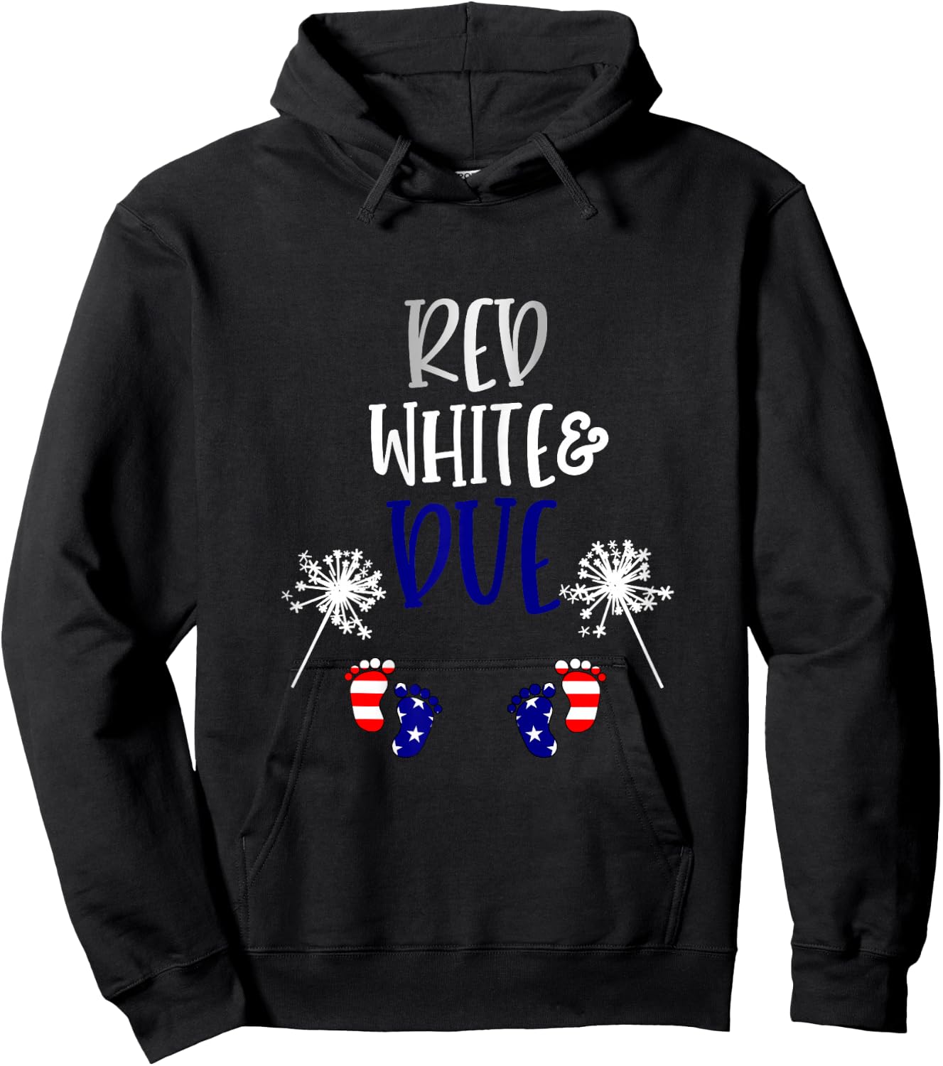 Red White and Due 4th of July Pregnancy Pregnant with Twins Hoodie - Hoodie | Black