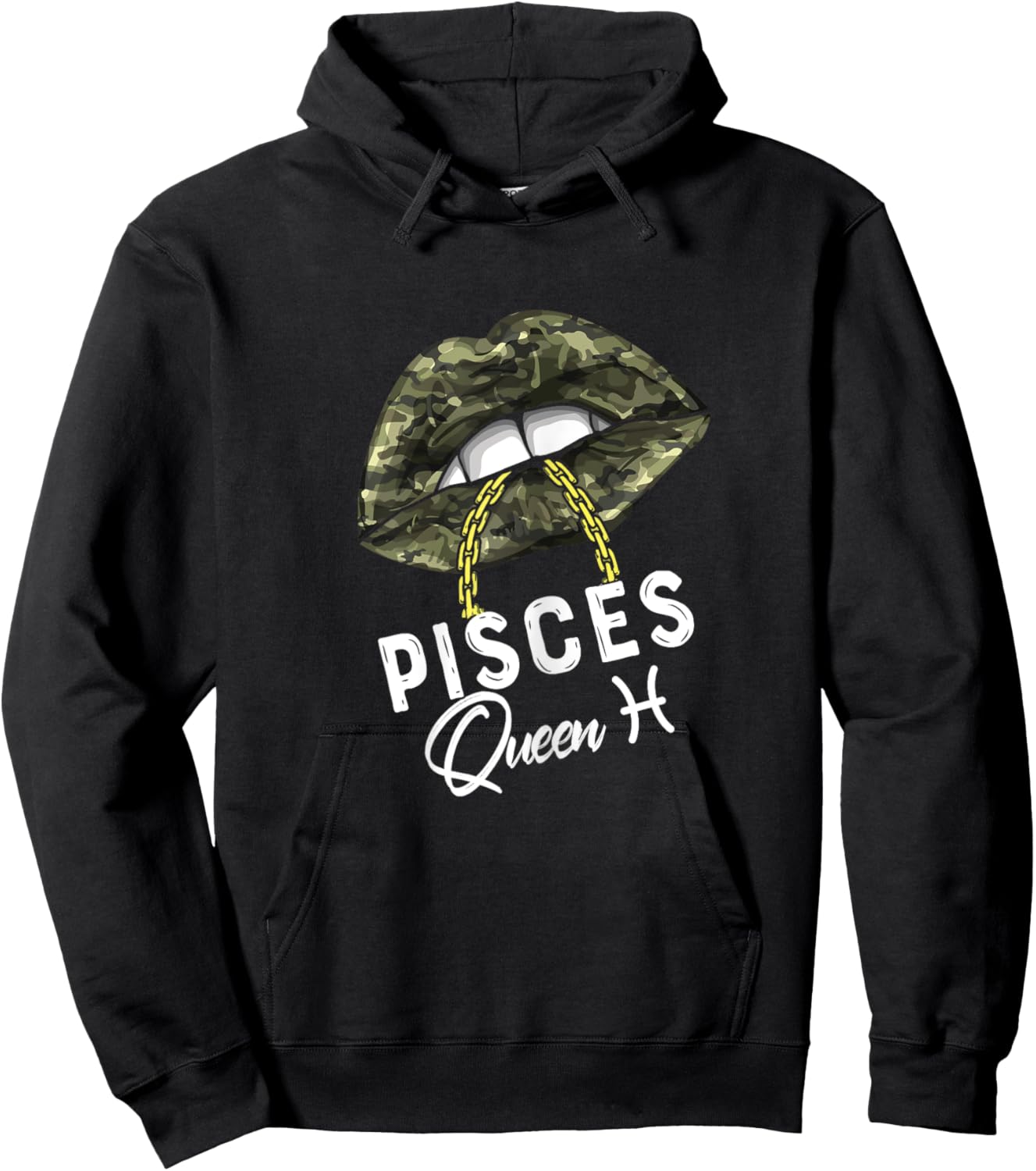 Army Pisces Queen Lips Camouflage Military Green Hoodie - Hoodie | Black