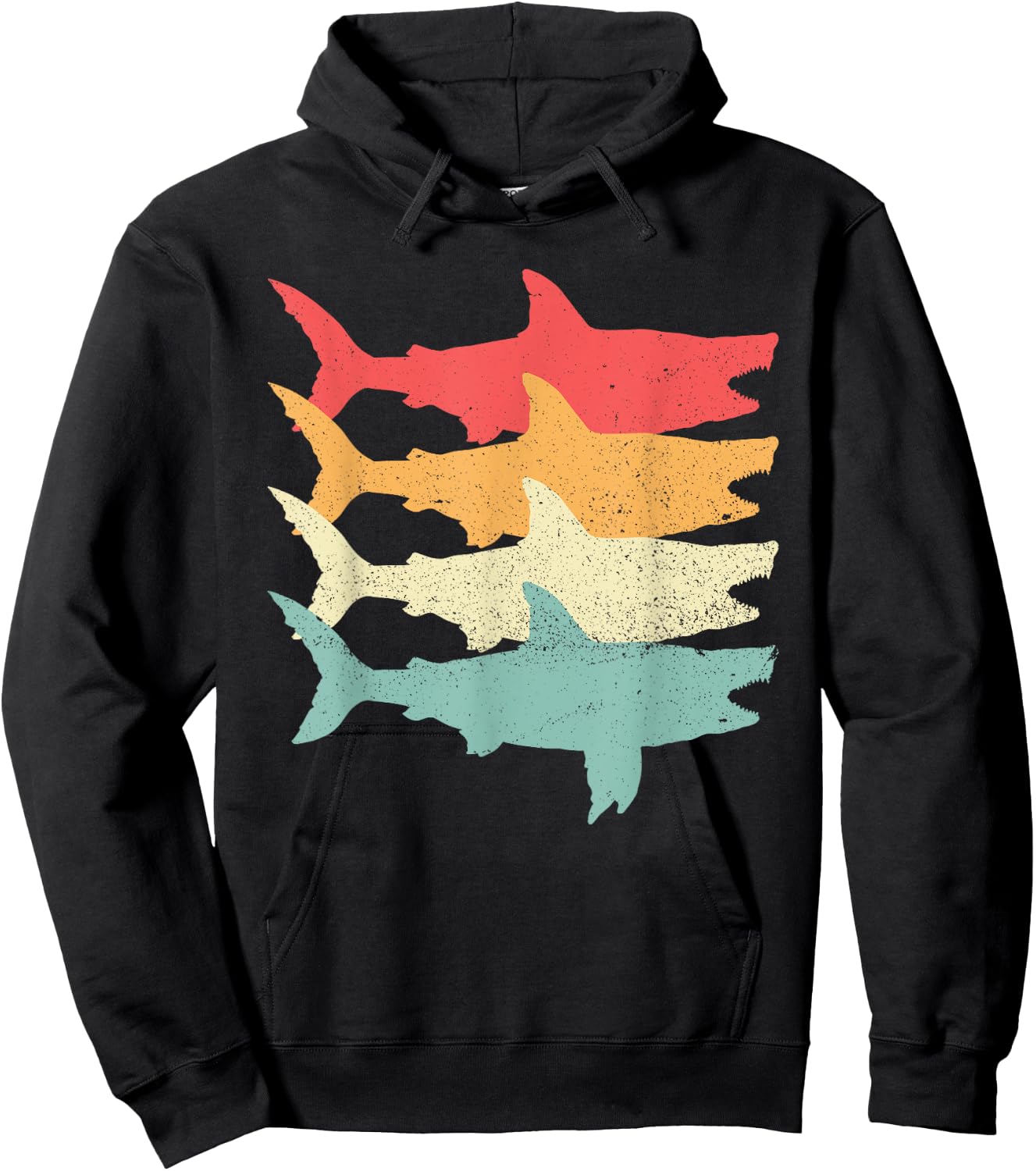 Retro Megalodon Tooth Shark Hoodie - Hoodie | Black
