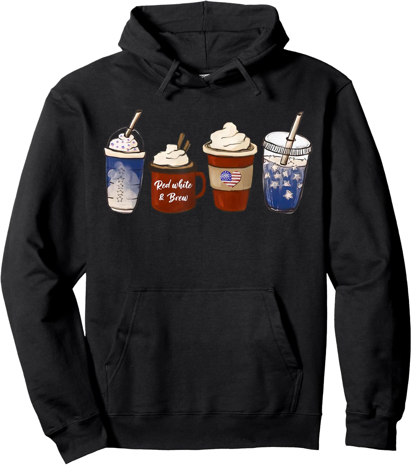 America Coffee 4th of July Red White Brew Latte Patriotic Hoodie - Hoodie | Black