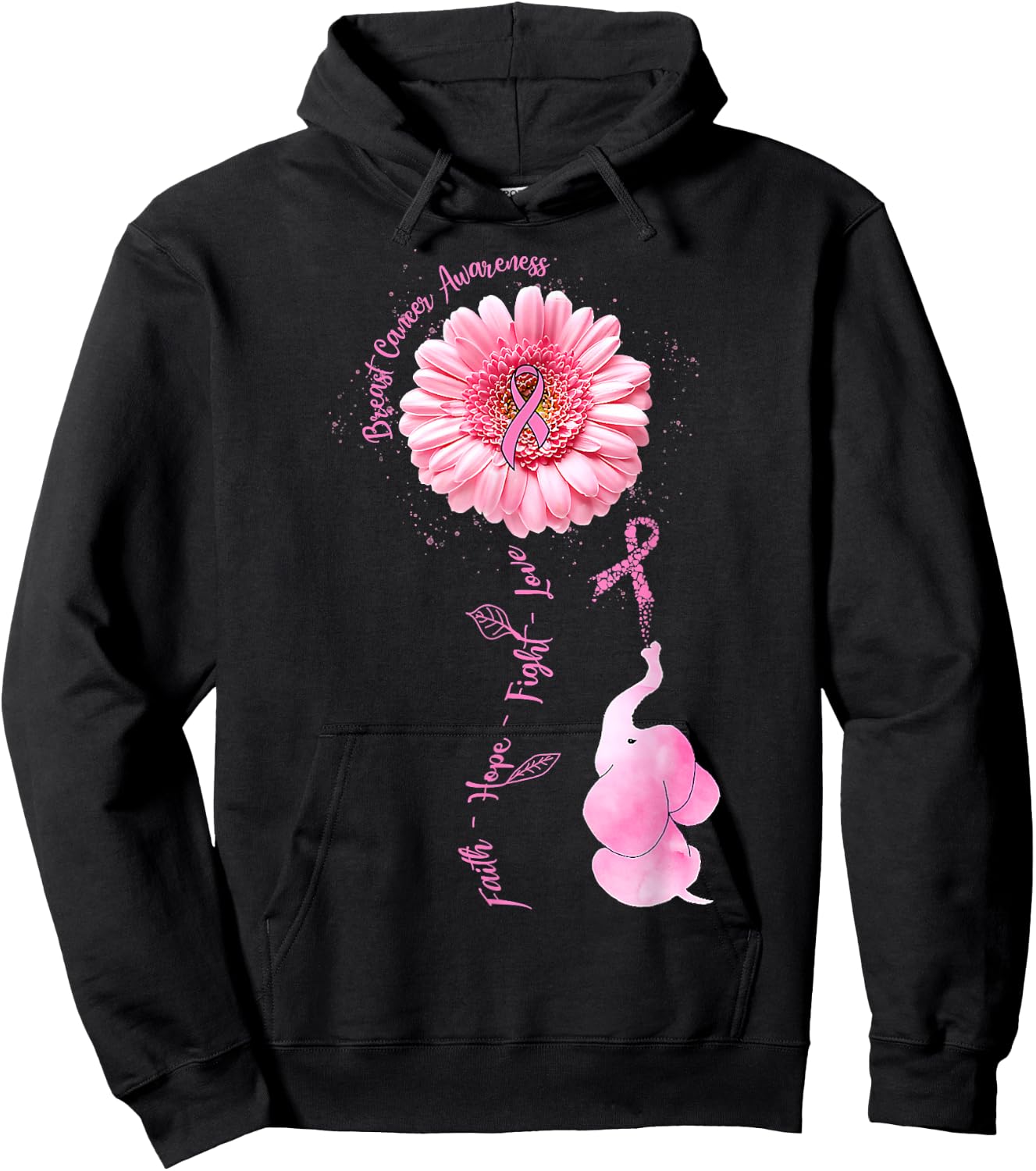 Elephant Faith Hope Love Breast Cancer Awareness Month Hoodie - Hoodie | Black