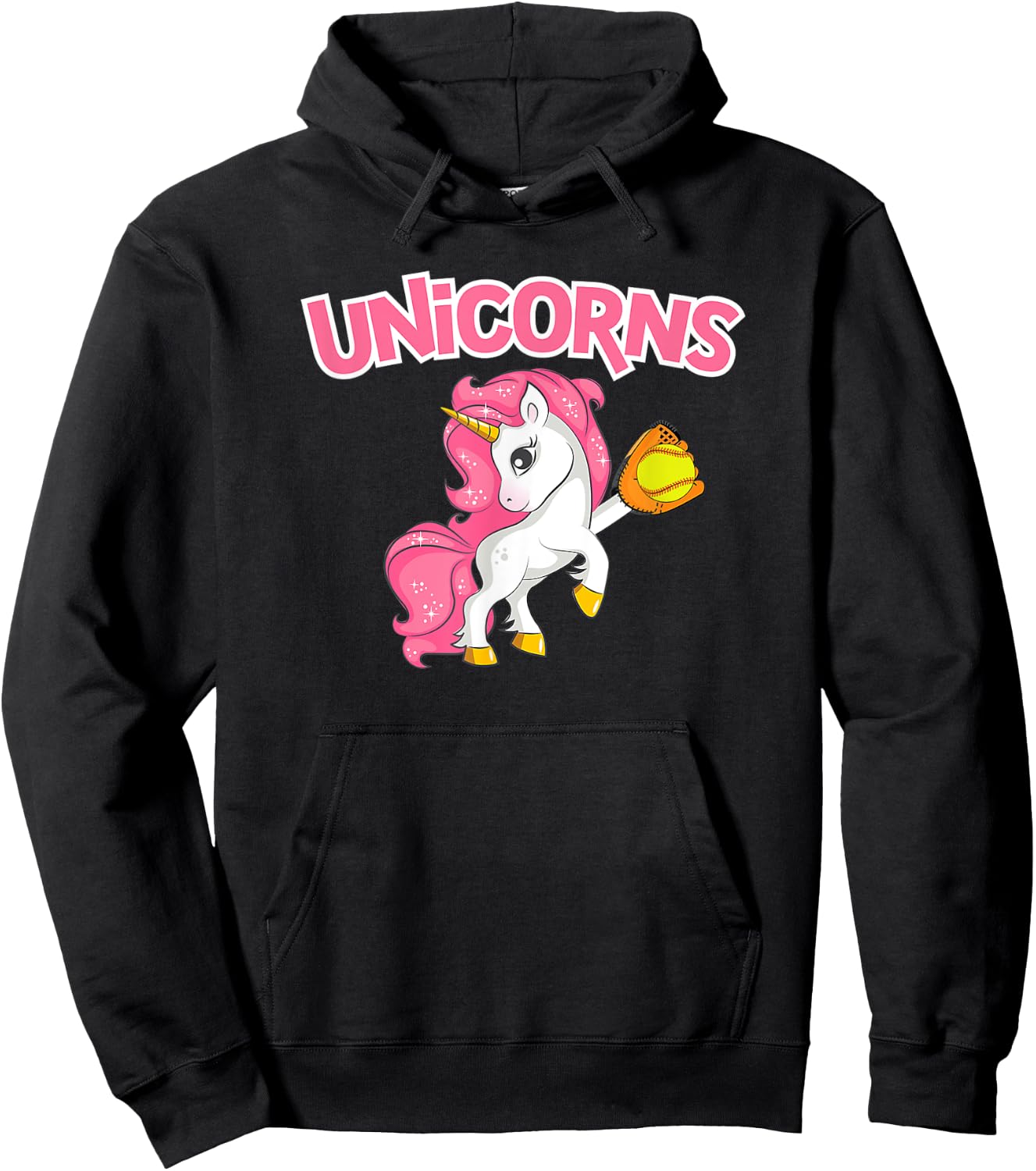 Pink Sparkle Unicorns Softball Hoodie - Hoodie | Black