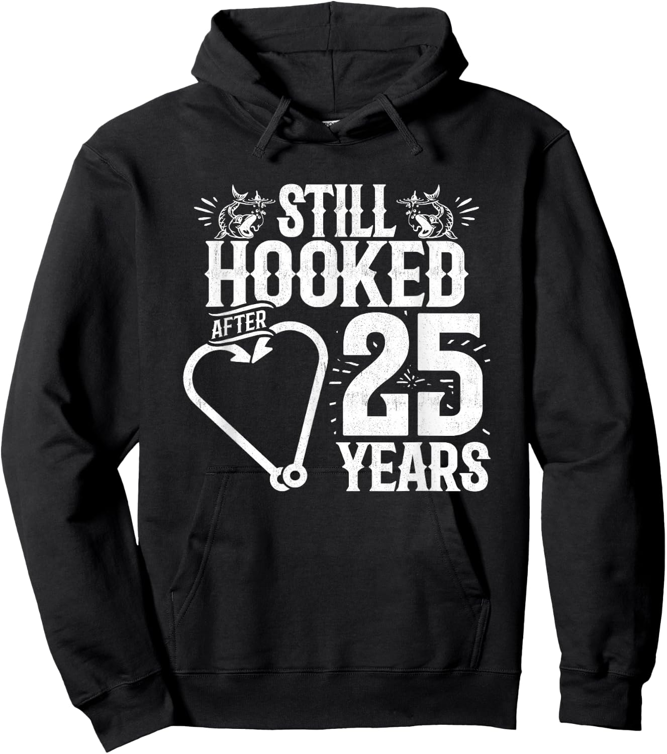 Married 25 Years - Fishing Couple - 25th Wedding Anniversary Hoodie - Hoodie | Black