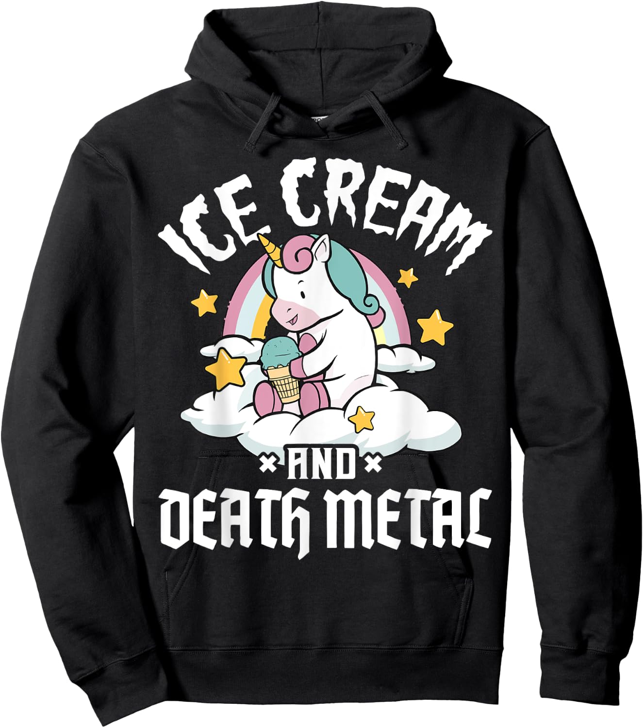 Unicorn Retro Rainbow Heavy Metal Ice Cream And Death Metal Men Women Girls Kids Hoodie - Hoodie | Black