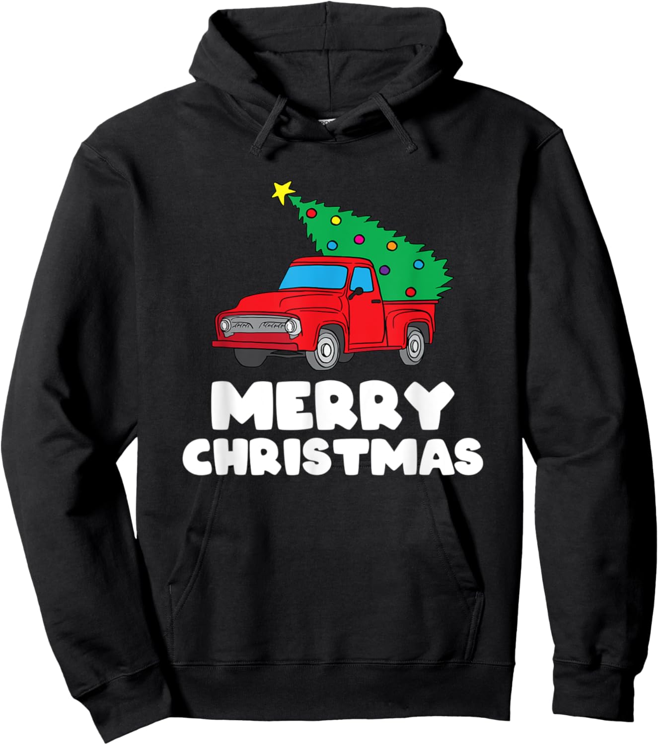 Vintage Wagon Christmas Red Truck Tree on Car Xmas Vacation Hoodie - Hoodie | Black